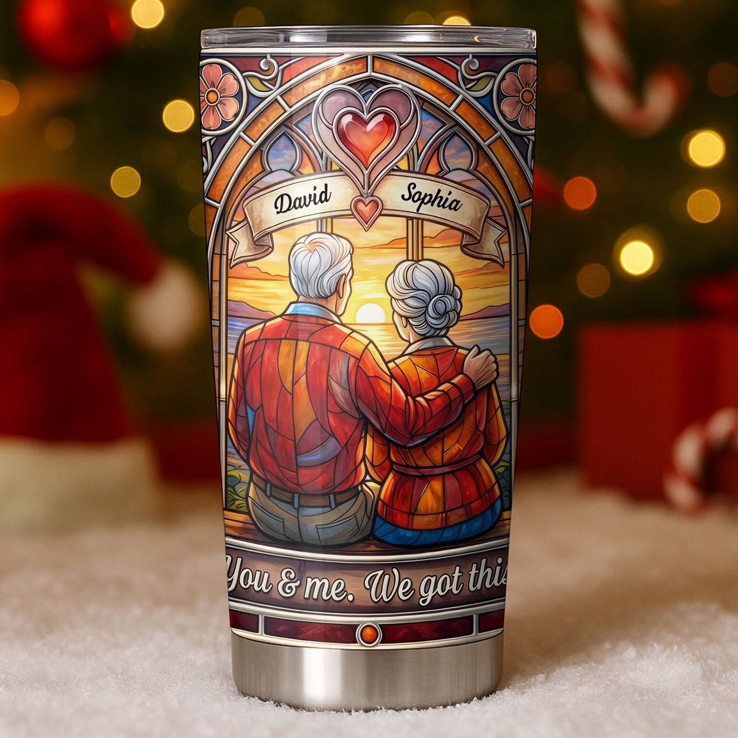 You And Me We Got This Old Couple Stained Glass Sunset - Personalized Custom Stainless Steel Tumbler 20oz 30oz - CPL1400_TB