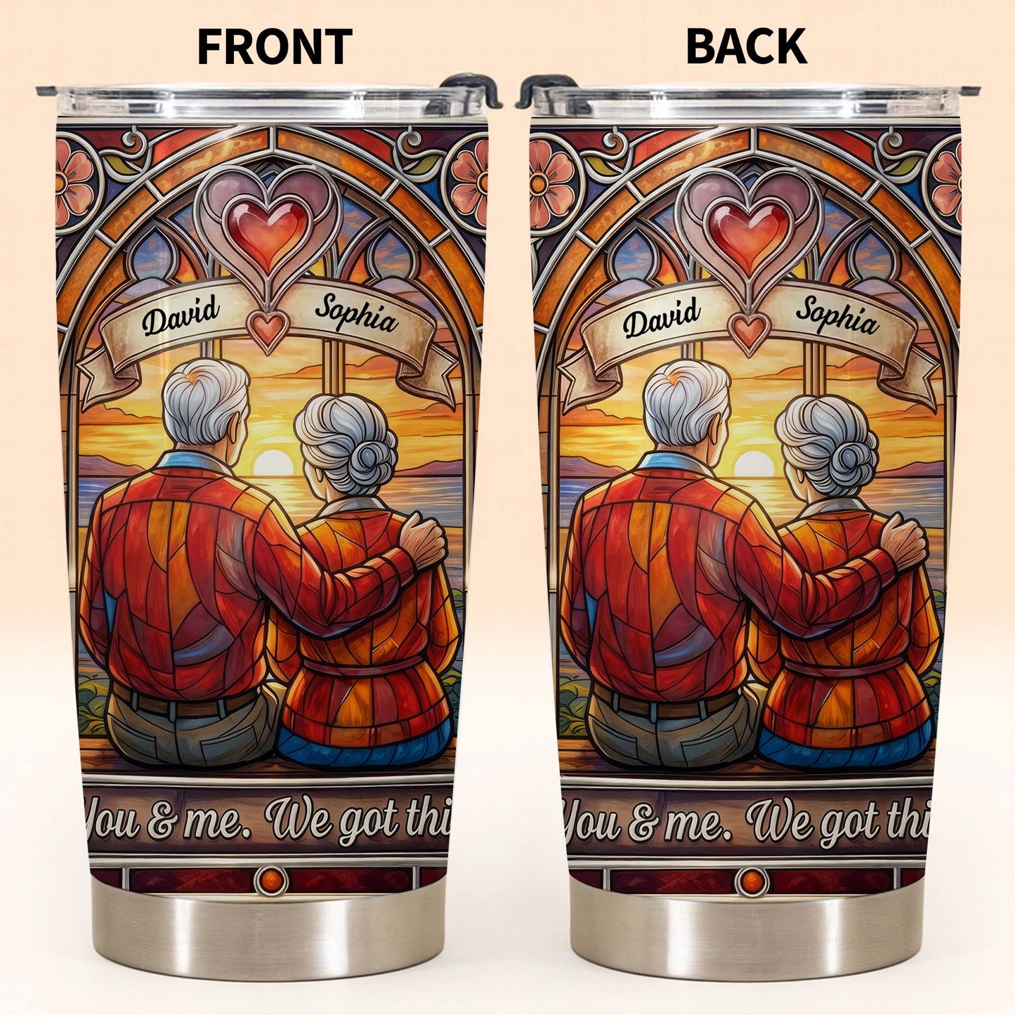 You And Me We Got This Old Couple Stained Glass Sunset - Personalized Custom Stainless Steel Tumbler 20oz 30oz - CPL1400_TB
