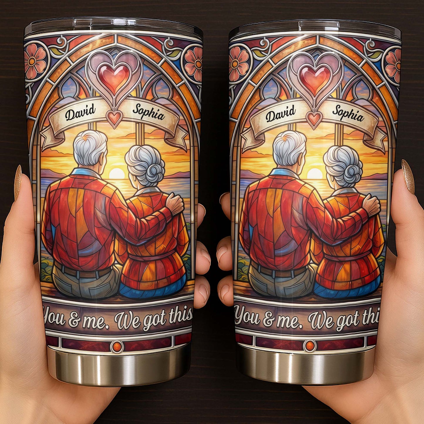 You And Me We Got This Old Couple Stained Glass Sunset - Personalized Custom Stainless Steel Tumbler 20oz 30oz - CPL1400_TB