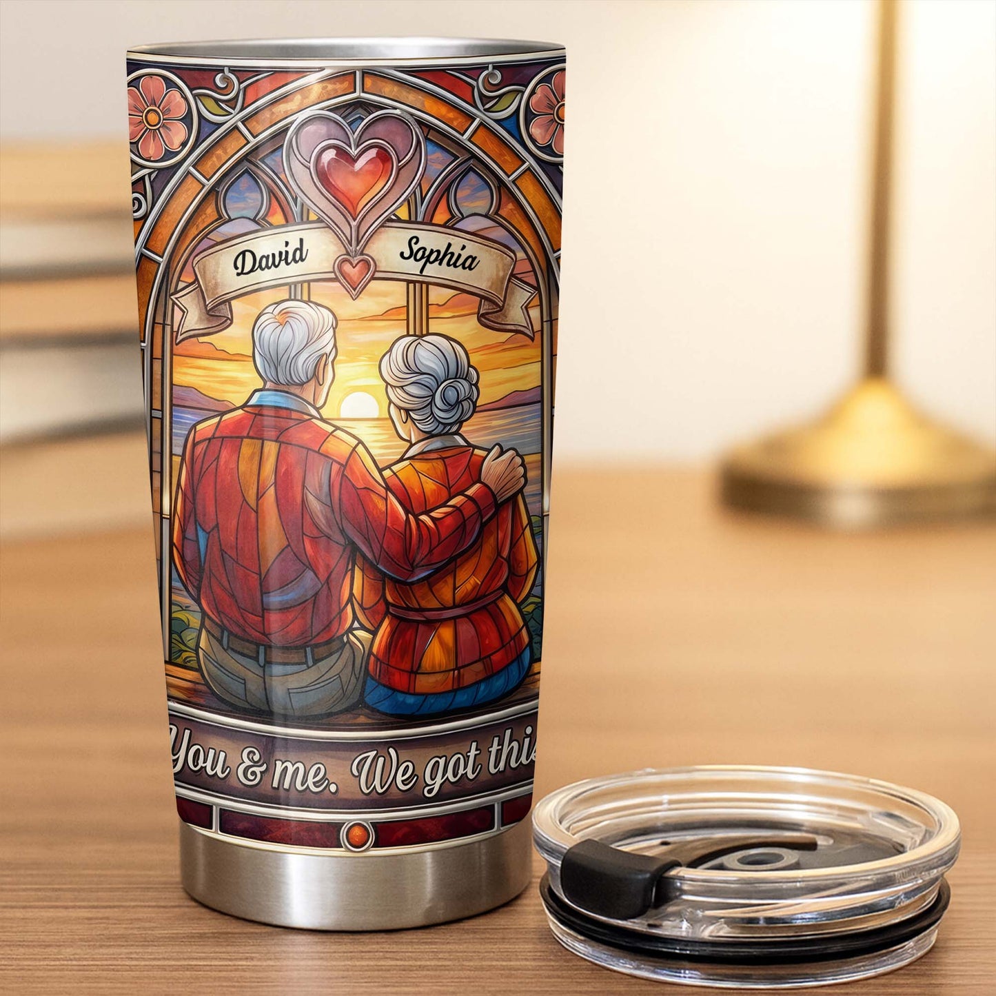 You And Me We Got This Old Couple Stained Glass Sunset - Personalized Custom Stainless Steel Tumbler 20oz 30oz - CPL1400_TB