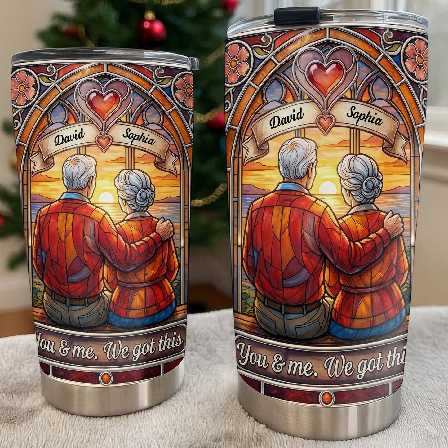 You And Me We Got This Old Couple Stained Glass Sunset - Personalized Custom Stainless Steel Tumbler 20oz 30oz - CPL1400_TB