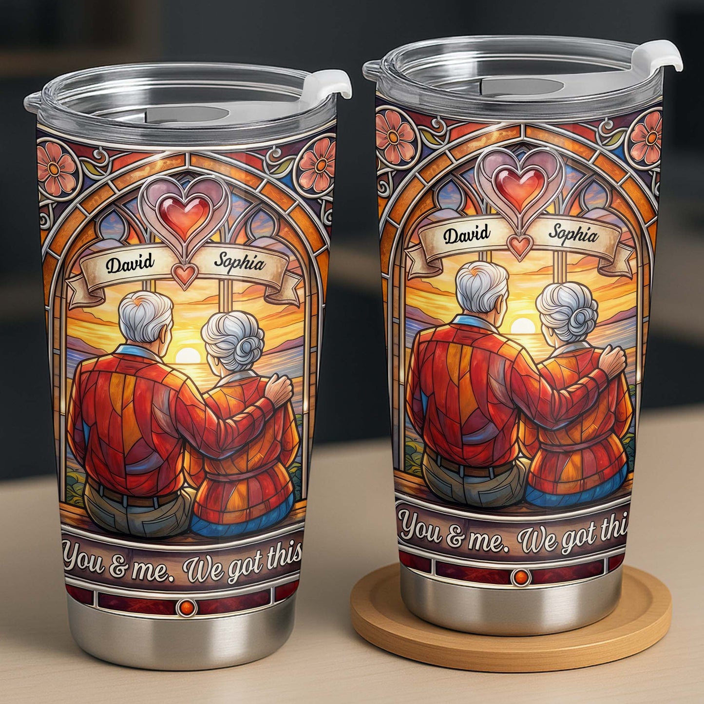 You And Me We Got This Old Couple Stained Glass Sunset - Personalized Custom Stainless Steel Tumbler 20oz 30oz - CPL1400_TB