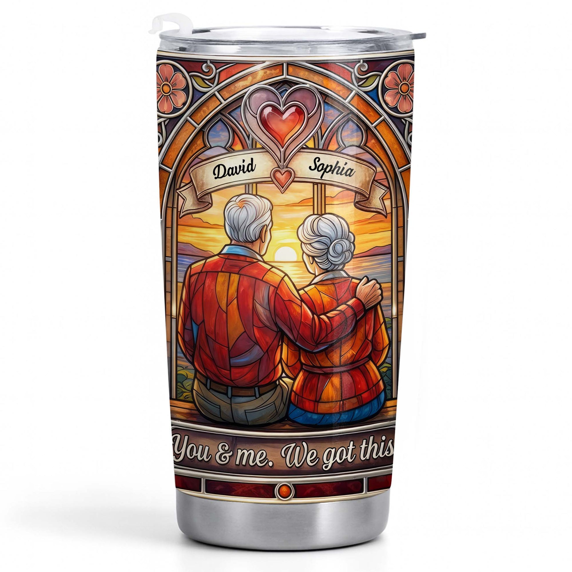 You And Me We Got This Old Couple Stained Glass Sunset - Personalized Custom Stainless Steel Tumbler 20oz 30oz - CPL1400_TB