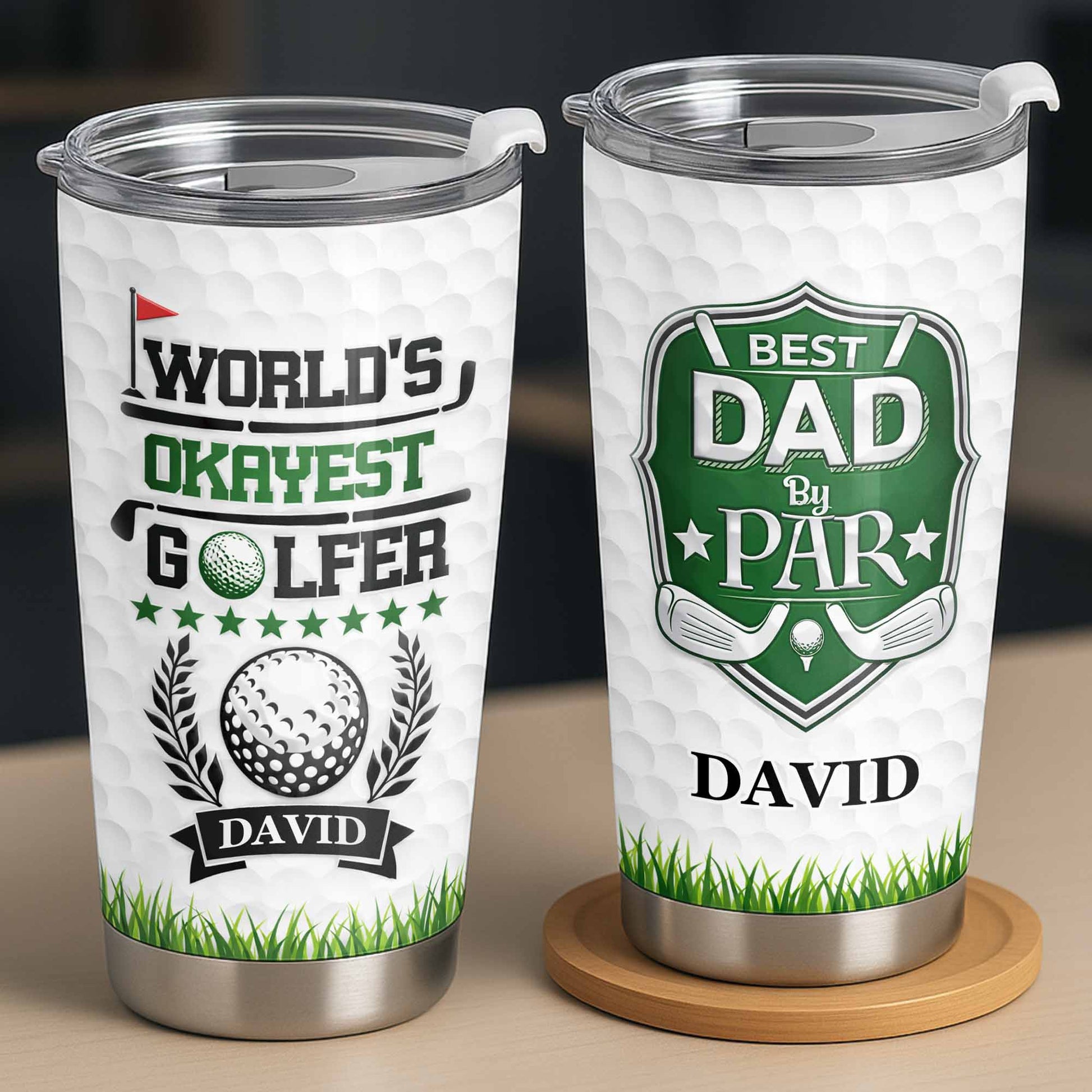 World's Okayest Golfer Best Dad By Par With Golf Ball And Clubs - Personalized Custom Stainless Steel Tumbler 20oz 30oz - DAD301_TB