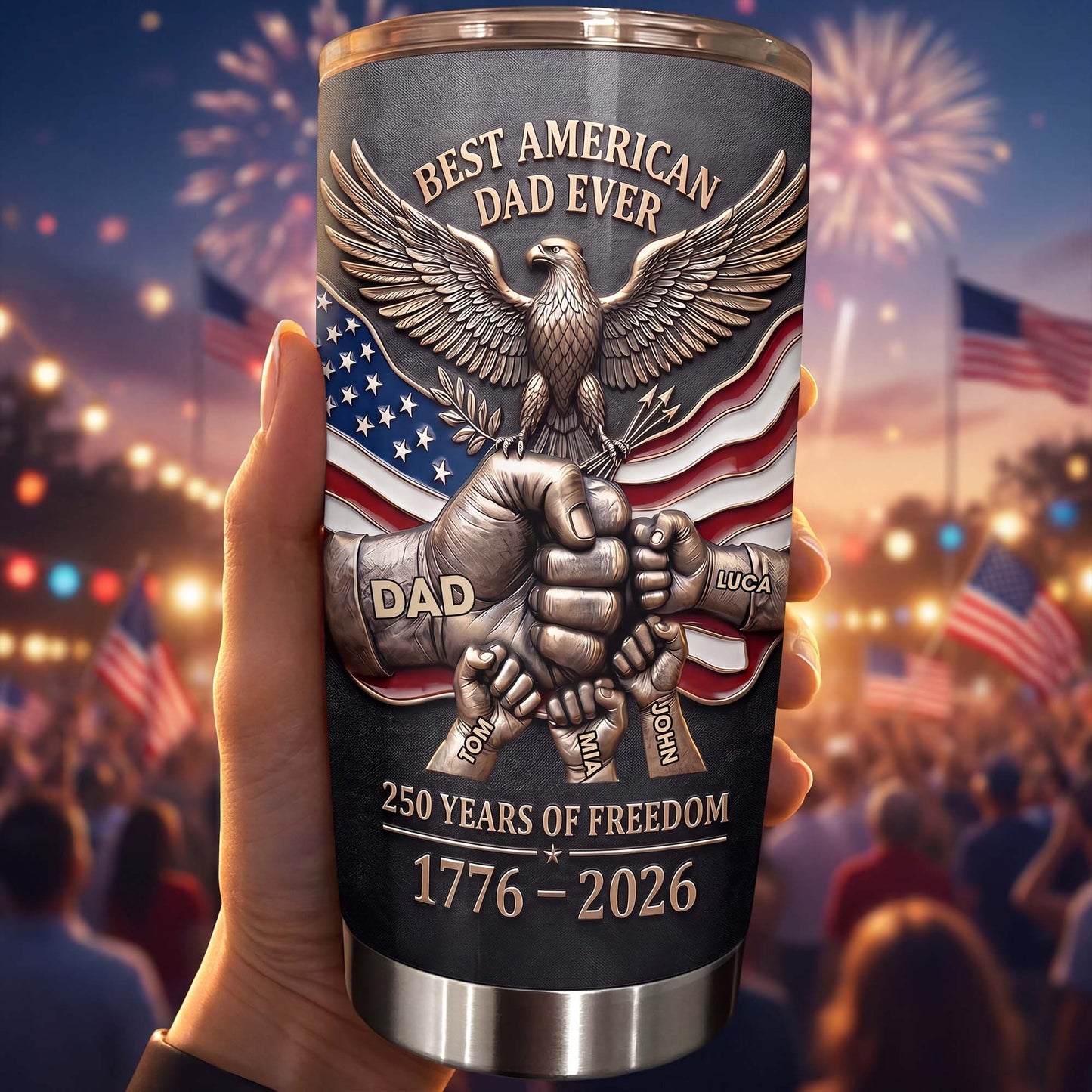 Best American Dad Ever Years Of Freedom Eagle And Fist Bump - Personalized Custom Stainless Steel Tumbler 20oz 30oz - DAD402_TB