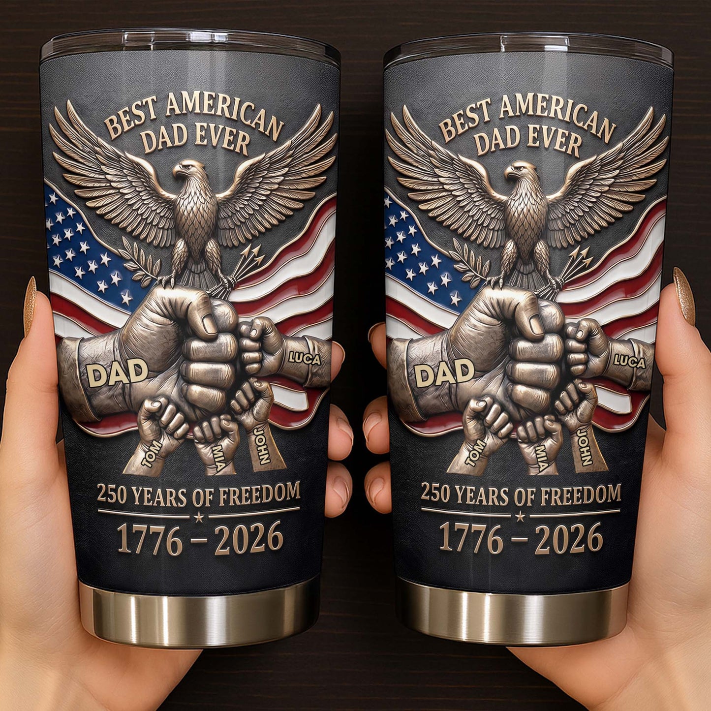 Best American Dad Ever Years Of Freedom Eagle And Fist Bump - Personalized Custom Stainless Steel Tumbler 20oz 30oz - DAD402_TB