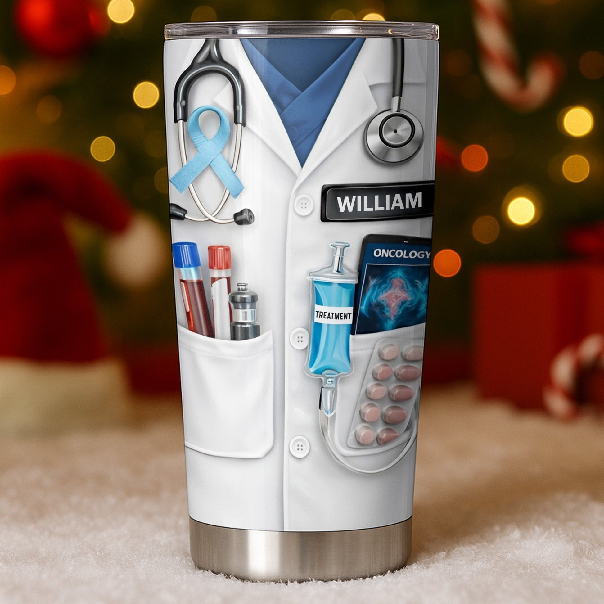 Oncology Treatment Medical Lab Coat Stethoscope Awareness Ribbon - Personalized Custom Stainless Steel Tumbler 20oz 30oz - DOC106_TB