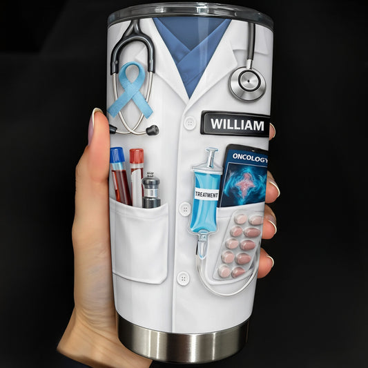 Oncology Treatment Medical Lab Coat Stethoscope Awareness Ribbon - Personalized Custom Stainless Steel Tumbler 20oz 30oz - DOC106_TB