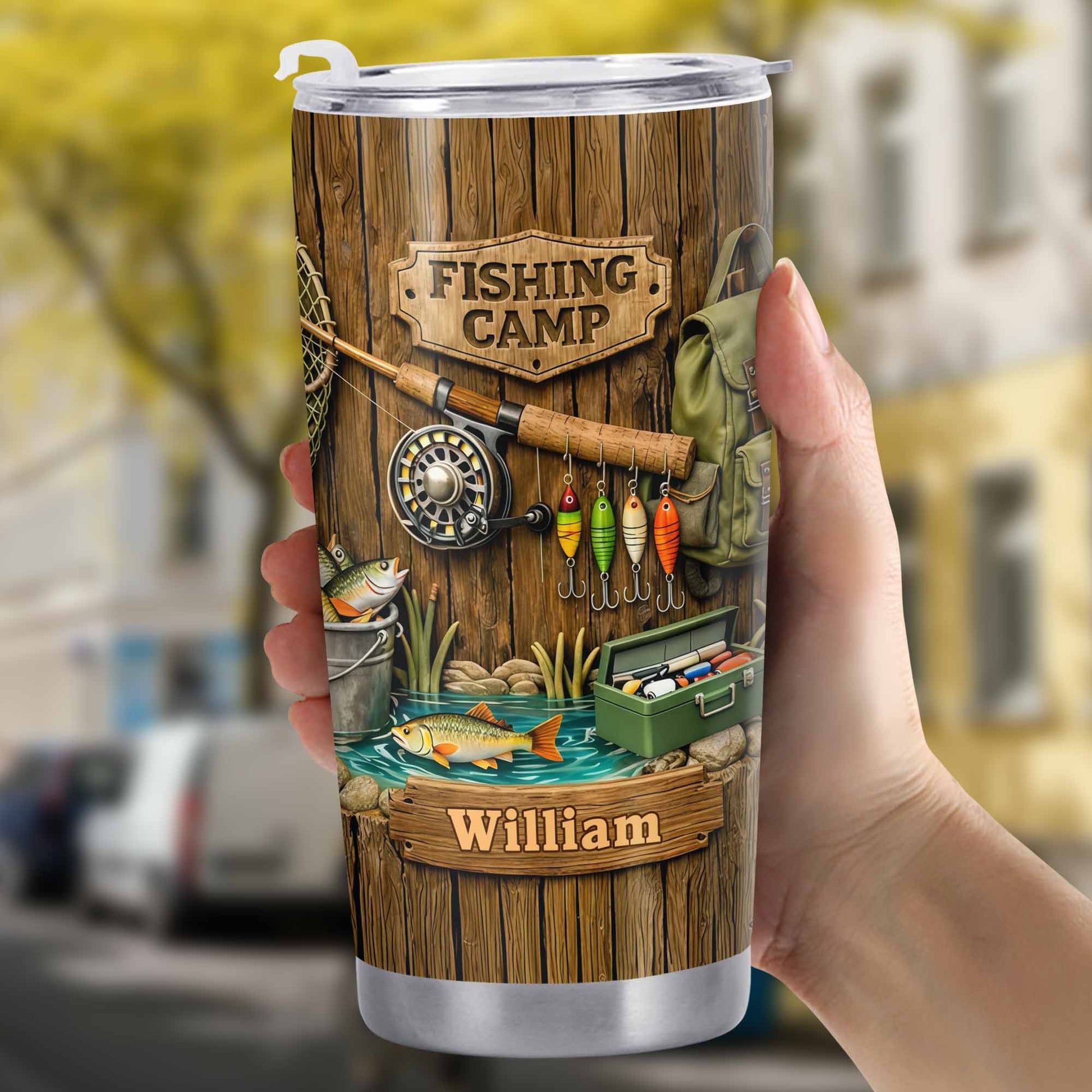 Fishing Camp With Fishing Gear and Fish - Personalized Custom Stainless Steel Tumbler 20oz 30oz - FISH024_TB