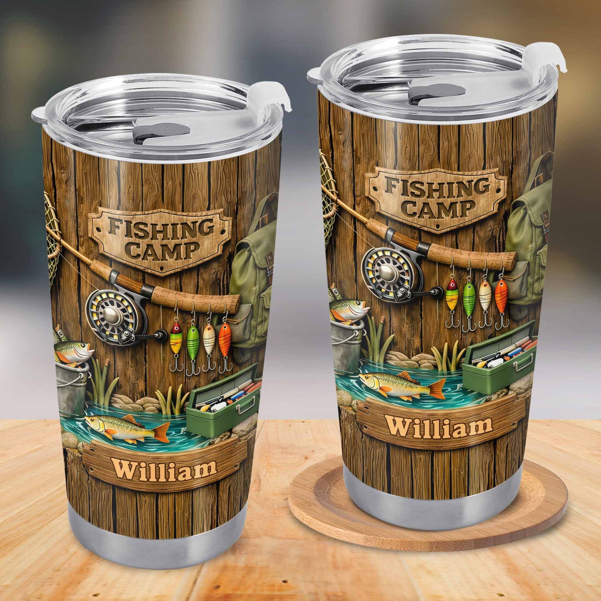 Fishing Camp With Fishing Gear and Fish - Personalized Custom Stainless Steel Tumbler 20oz 30oz - FISH024_TB