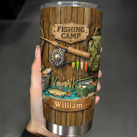 Fishing Camp With Fishing Gear and Fish - Personalized Custom Stainless Steel Tumbler 20oz 30oz - FISH024_TB