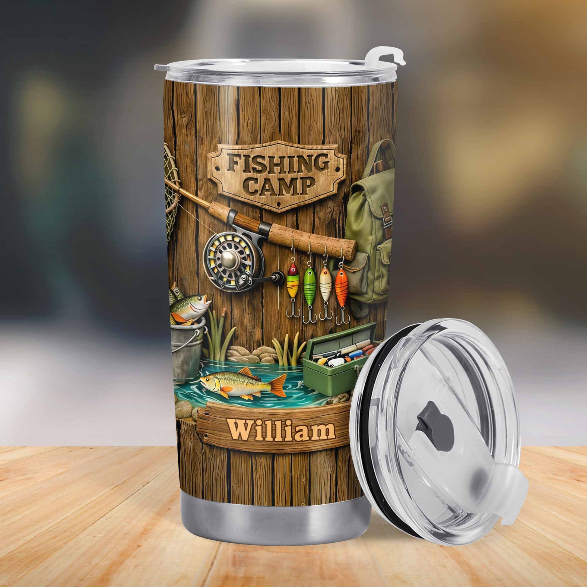 Fishing Camp With Fishing Gear and Fish - Personalized Custom Stainless Steel Tumbler 20oz 30oz - FISH024_TB