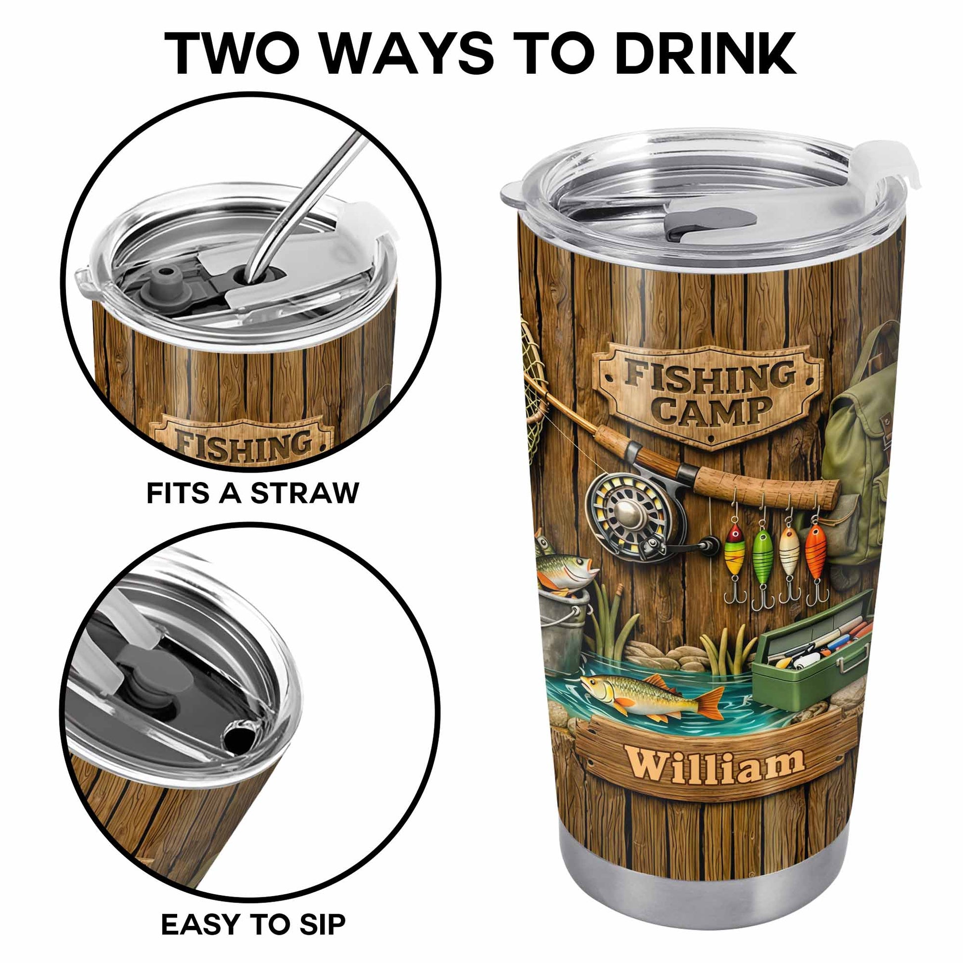 Fishing Camp With Fishing Gear and Fish - Personalized Custom Stainless Steel Tumbler 20oz 30oz - FISH024_TB