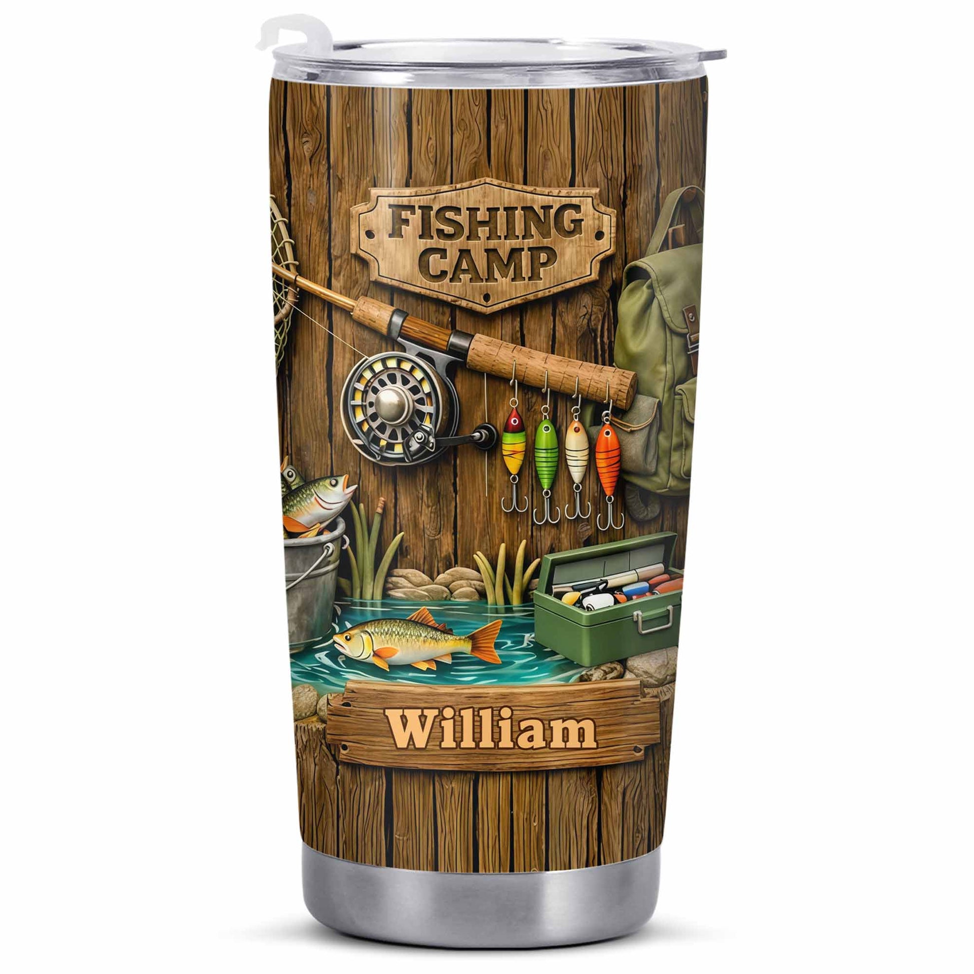 Fishing Camp With Fishing Gear and Fish - Personalized Custom Stainless Steel Tumbler 20oz 30oz - FISH024_TB