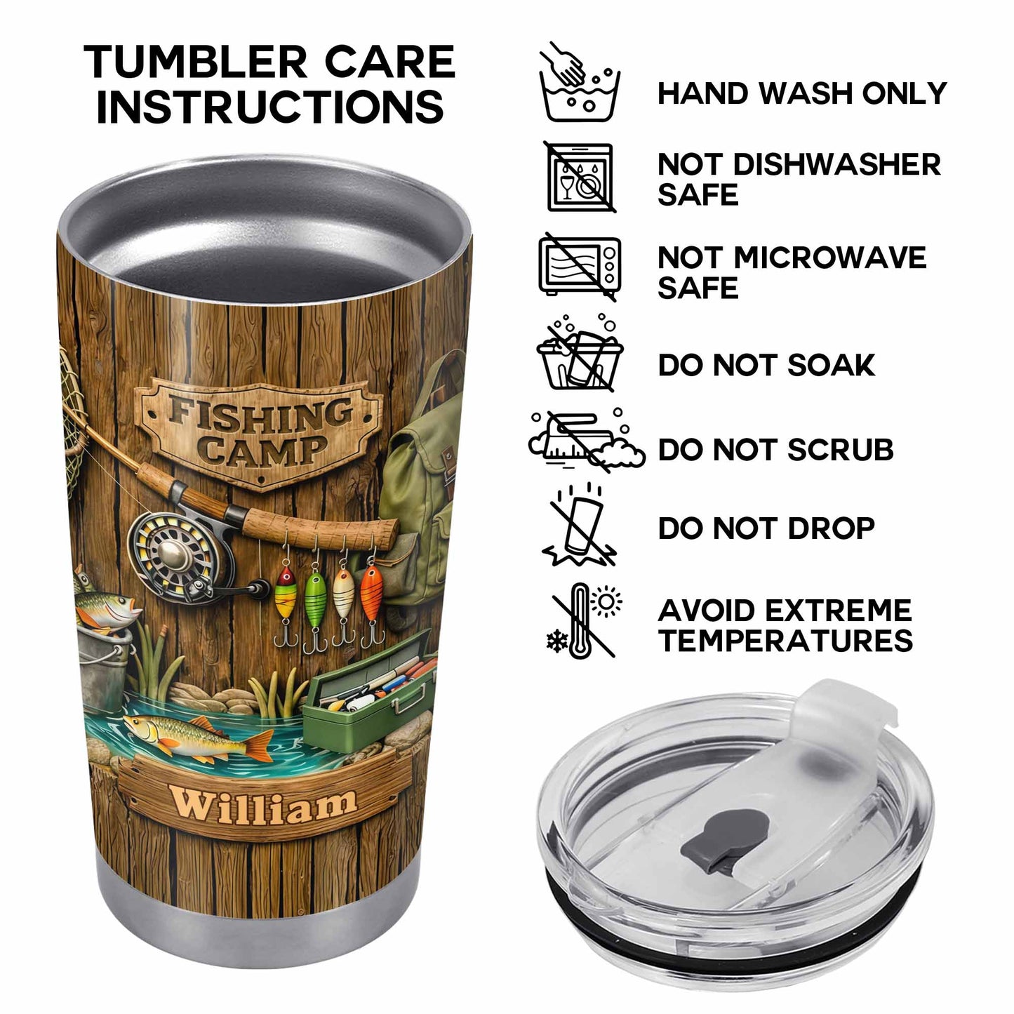 Fishing Camp With Fishing Gear and Fish - Personalized Custom Stainless Steel Tumbler 20oz 30oz - FISH024_TB