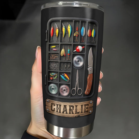 Hooked On Fishing Adventure With 3D Tackle Box And Lures - Personalized Custom Stainless Steel Tumbler 20oz 30oz - FISH039_TB