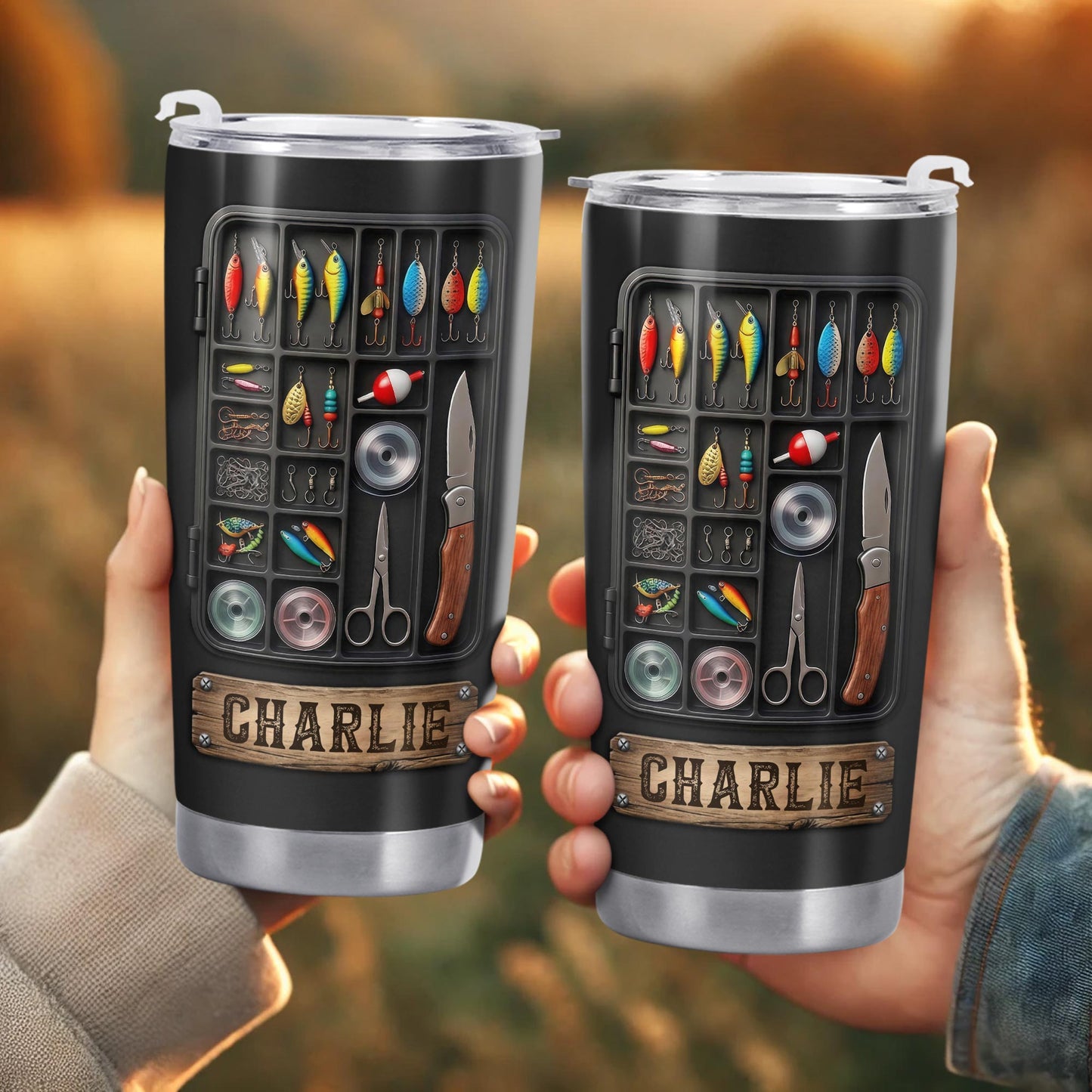 Hooked On Fishing Adventure With 3D Tackle Box And Lures - Personalized Custom Stainless Steel Tumbler 20oz 30oz - FISH039_TB