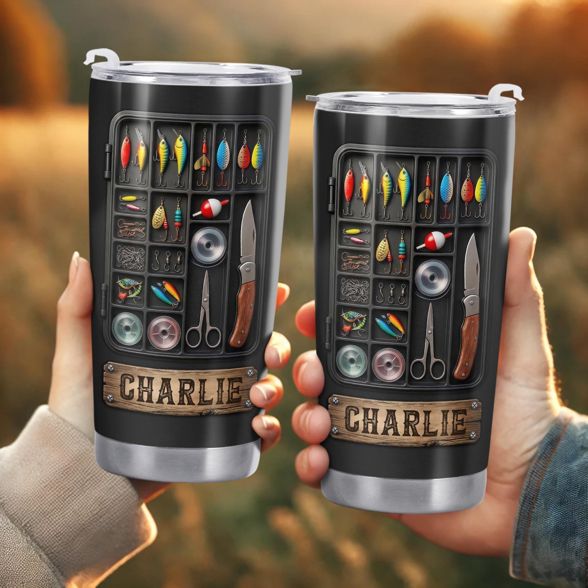 Hooked On Fishing Adventure With 3D Tackle Box And Lures - Personalized Custom Stainless Steel Tumbler 20oz 30oz - FISH039_TB
