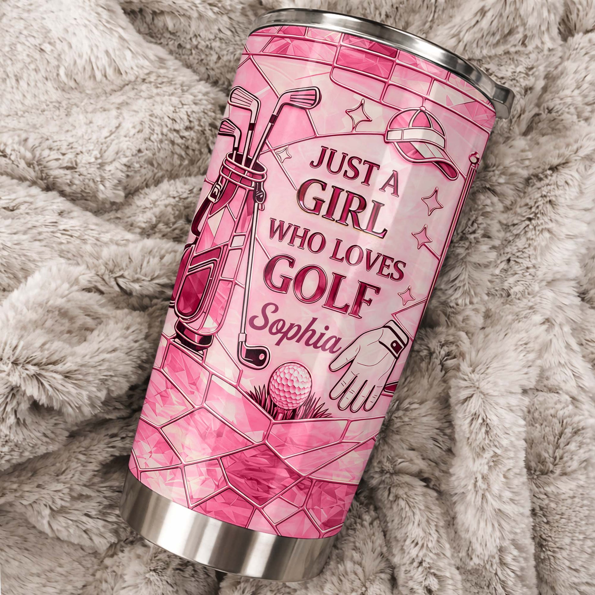 Just A Girl Who Loves Golf With Pink Stained Glass Art - Personalized Custom Stainless Steel Tumbler 20oz 30oz - GOLF020_TB