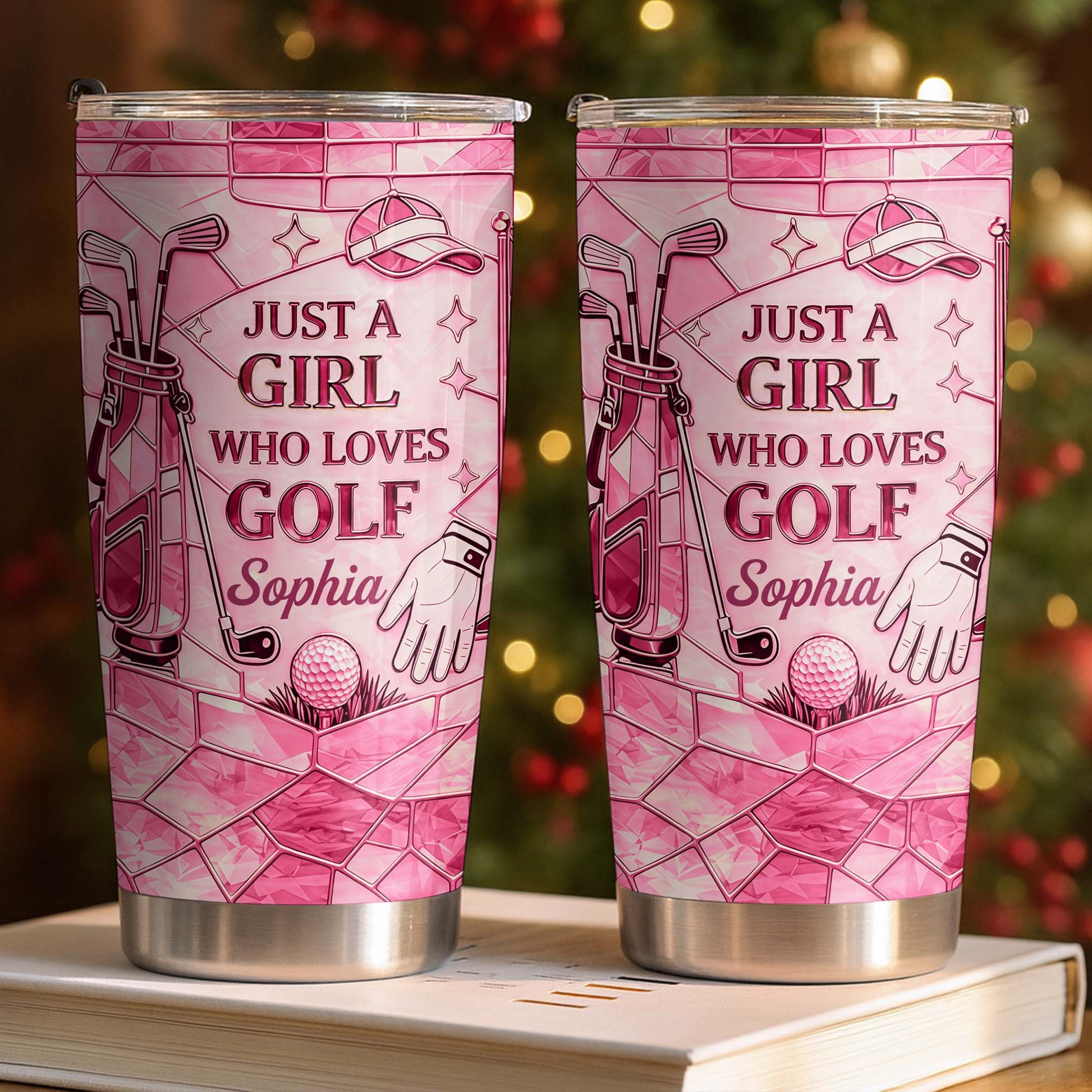 Just A Girl Who Loves Golf With Pink Stained Glass Art - Personalized Custom Stainless Steel Tumbler 20oz 30oz - GOLF020_TB