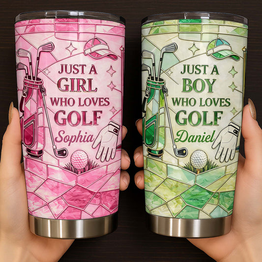 Just A Girl Who Loves Golf With Pink Stained Glass Art - Personalized Custom Stainless Steel Tumbler 20oz 30oz - GOLF020_TB