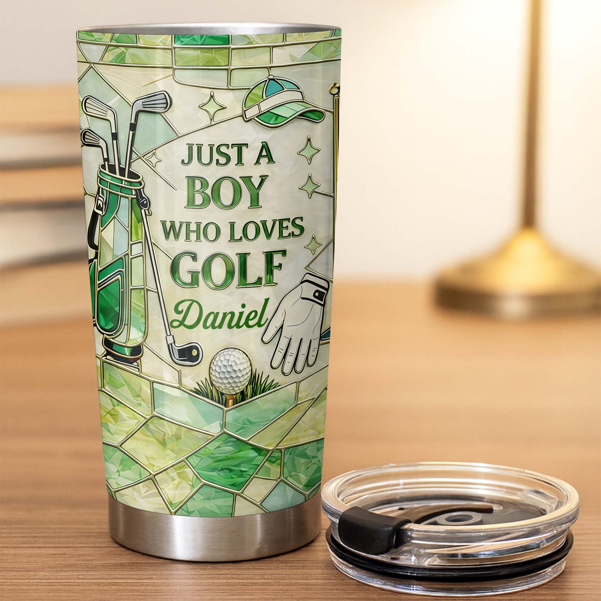 Just A Girl Who Loves Golf With Pink Stained Glass Art - Personalized Custom Stainless Steel Tumbler 20oz 30oz - GOLF020_TB