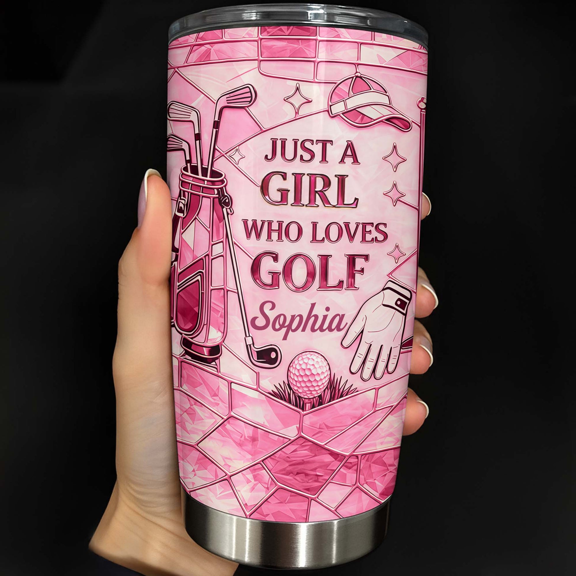 Just A Girl Who Loves Golf With Pink Stained Glass Art - Personalized Custom Stainless Steel Tumbler 20oz 30oz - GOLF020_TB