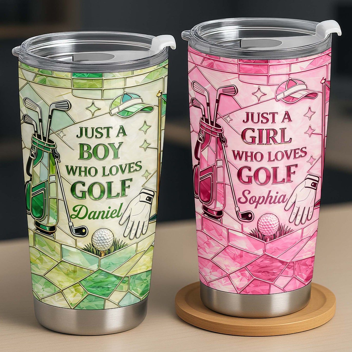 Just A Girl Who Loves Golf With Pink Stained Glass Art - Personalized Custom Stainless Steel Tumbler 20oz 30oz - GOLF020_TB