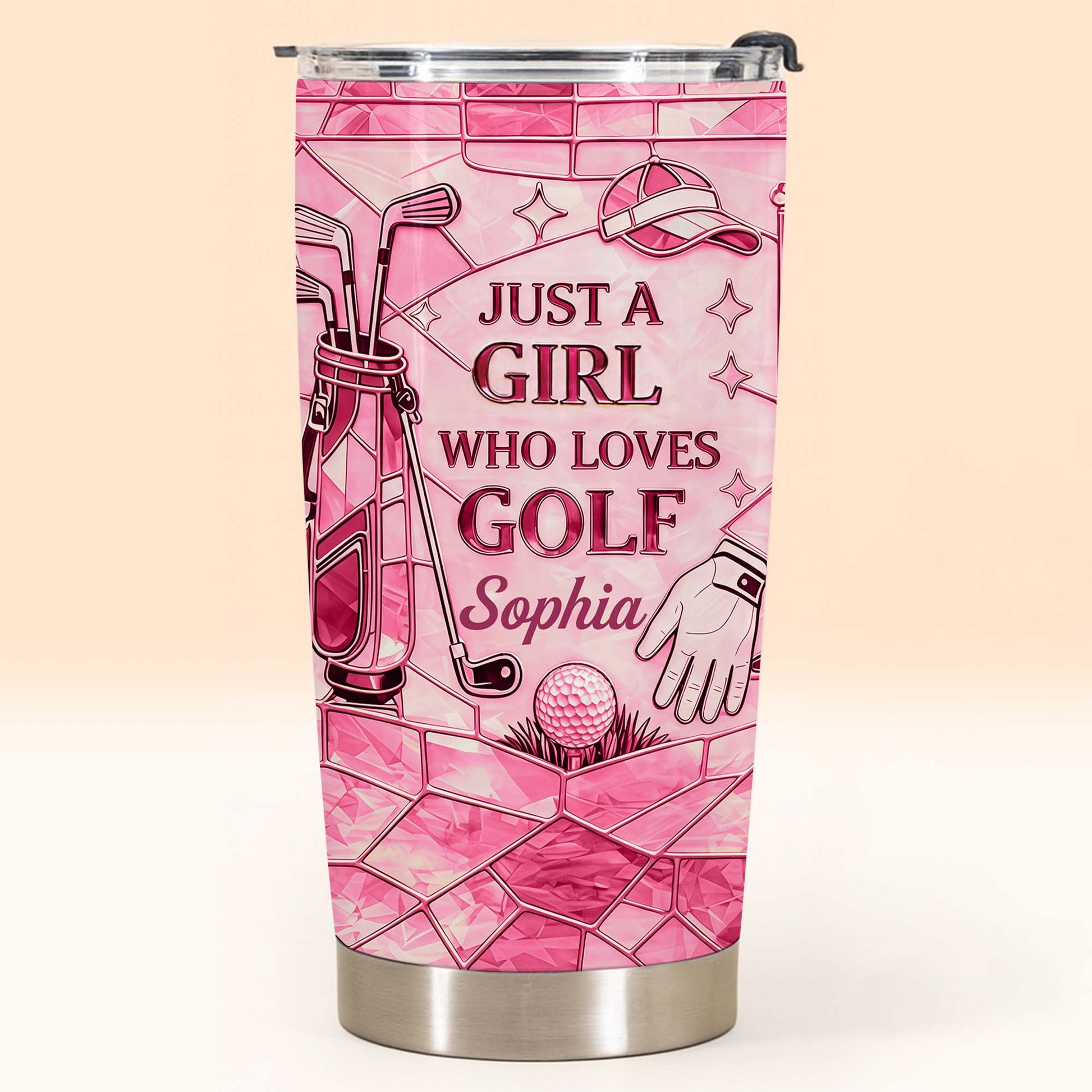 Just A Girl Who Loves Golf With Pink Stained Glass Art - Personalized Custom Stainless Steel Tumbler 20oz 30oz - GOLF020_TB
