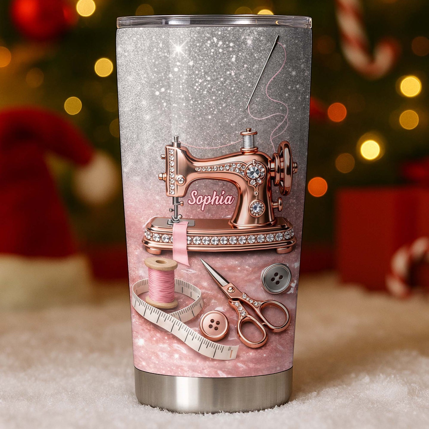 Vintage Sewing Machine and Tailor Tools With Glitter Background - Personalized Custom Stainless Steel Tumbler 20oz 30oz - HAND016_TB