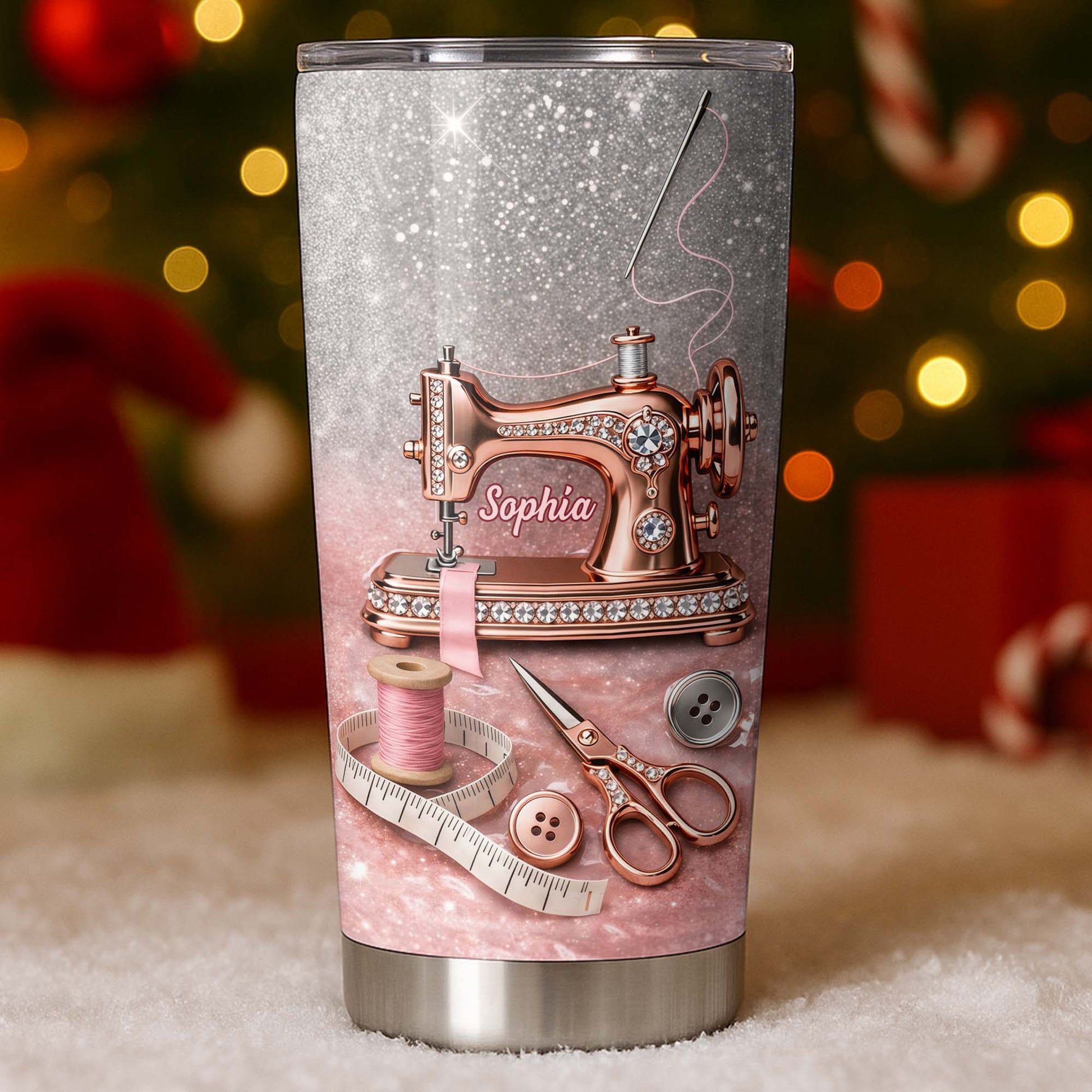 Vintage Sewing Machine and Tailor Tools With Glitter Background - Personalized Custom Stainless Steel Tumbler 20oz 30oz - HAND016_TB