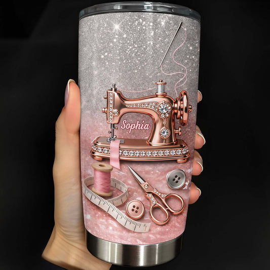Vintage Sewing Machine and Tailor Tools With Glitter Background - Personalized Custom Stainless Steel Tumbler 20oz 30oz - HAND016_TB