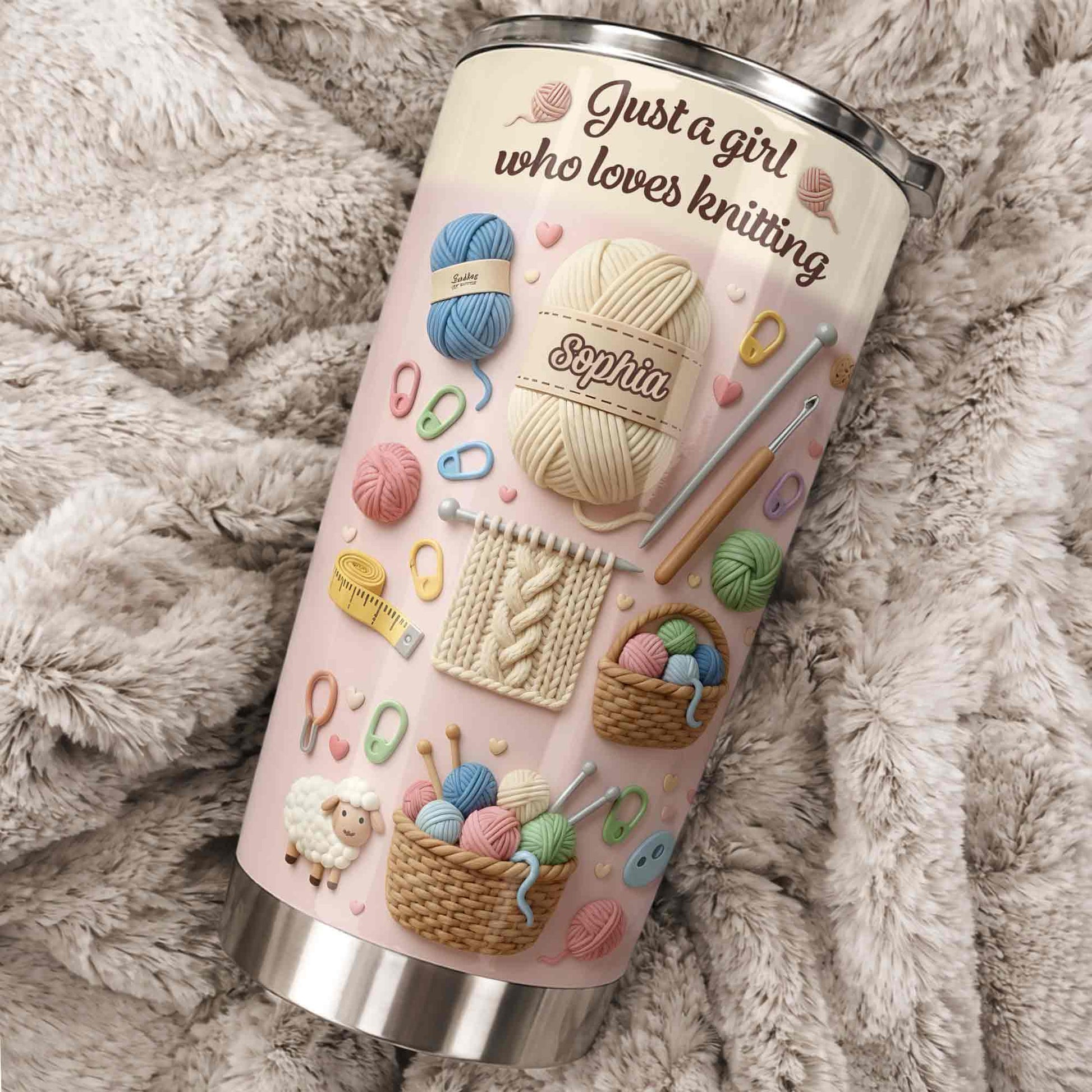 Just A Girl Who Loves Knitting With Yarn Balls And Knitting Needles - Personalized Custom Stainless Steel Tumbler 20oz 30oz - HAND025_TB