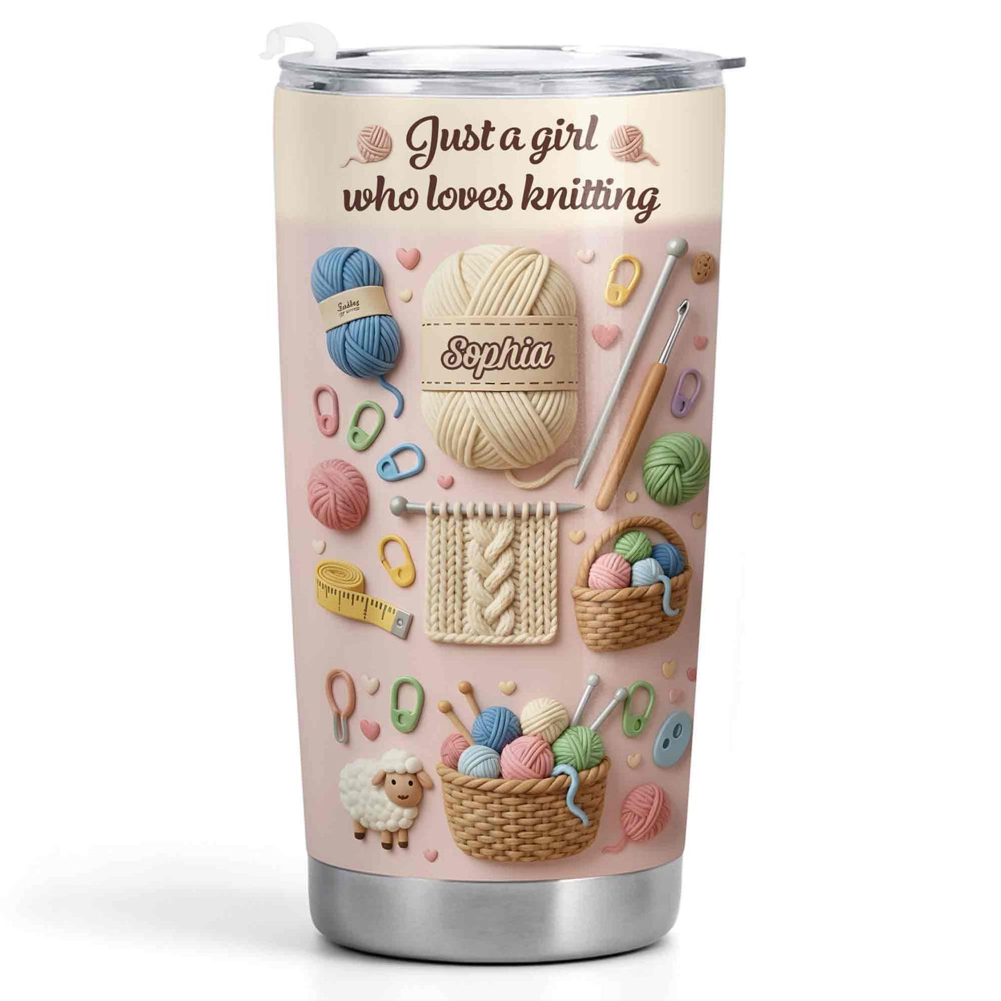 Just A Girl Who Loves Knitting With Yarn Balls And Knitting Needles - Personalized Custom Stainless Steel Tumbler 20oz 30oz - HAND025_TB