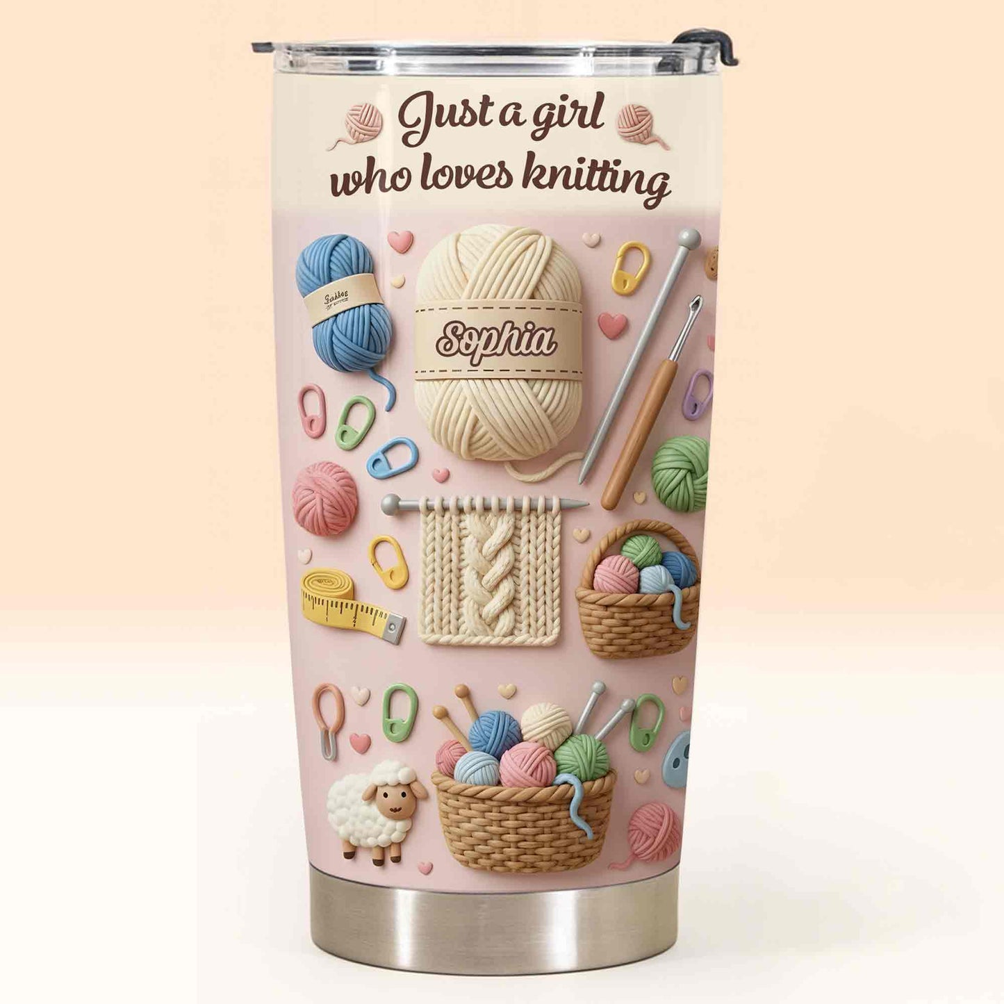 Just A Girl Who Loves Knitting With Yarn Balls And Knitting Needles - Personalized Custom Stainless Steel Tumbler 20oz 30oz - HAND025_TB