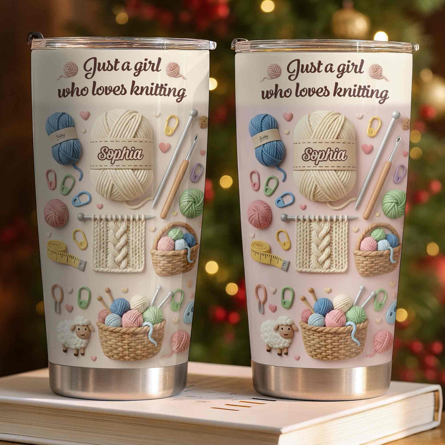 Just A Girl Who Loves Knitting With Yarn Balls And Knitting Needles - Personalized Custom Stainless Steel Tumbler 20oz 30oz - HAND025_TB