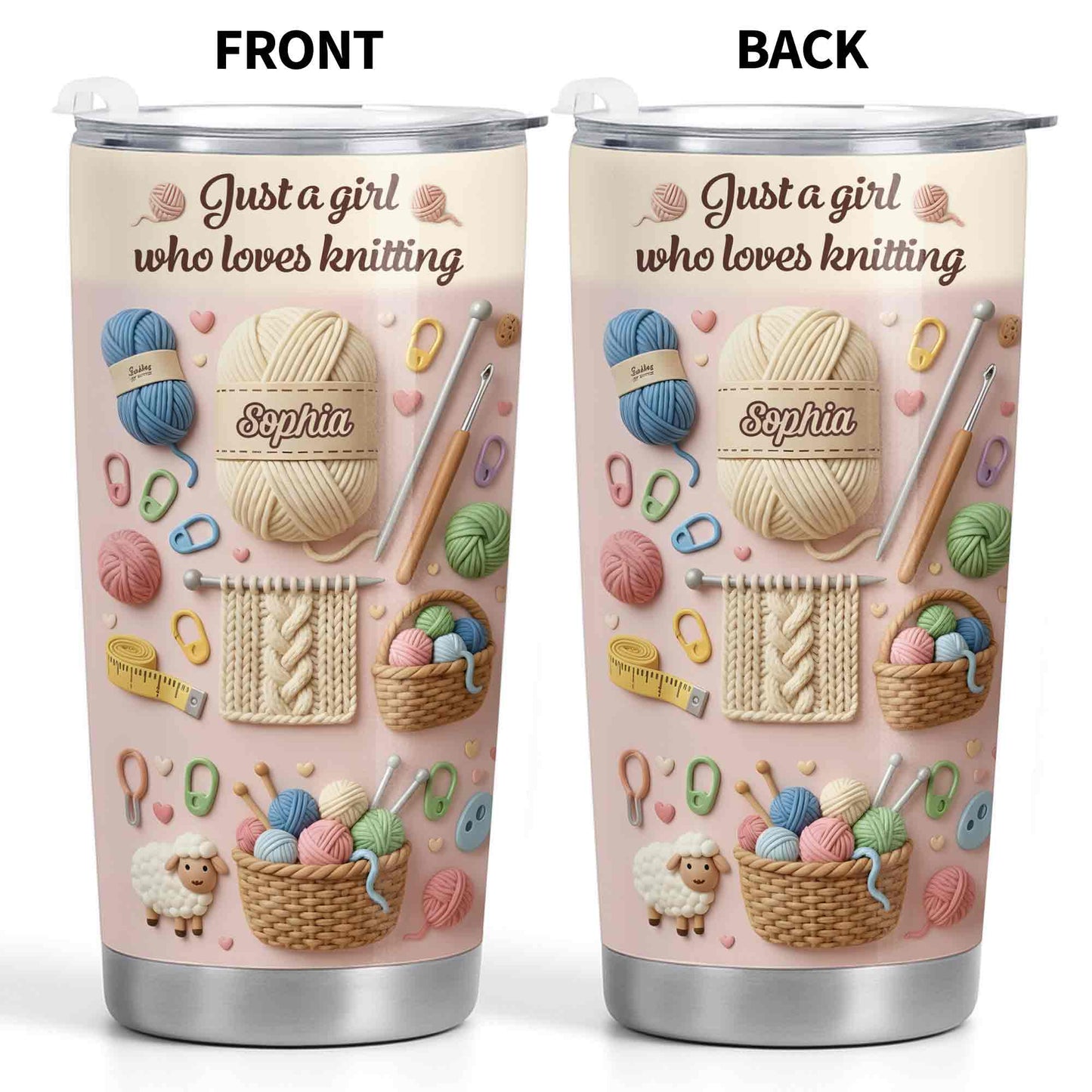 Just A Girl Who Loves Knitting With Yarn Balls And Knitting Needles - Personalized Custom Stainless Steel Tumbler 20oz 30oz - HAND025_TB