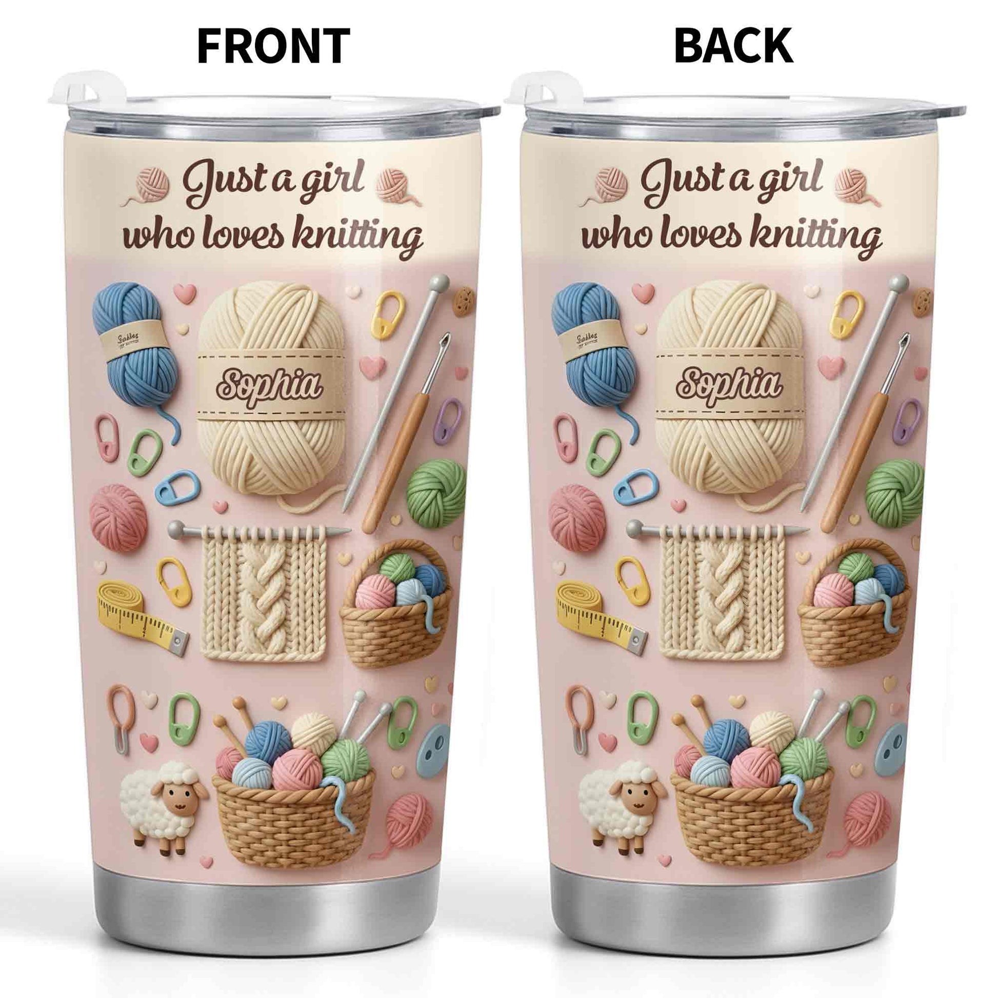 Just A Girl Who Loves Knitting With Yarn Balls And Knitting Needles - Personalized Custom Stainless Steel Tumbler 20oz 30oz - HAND025_TB