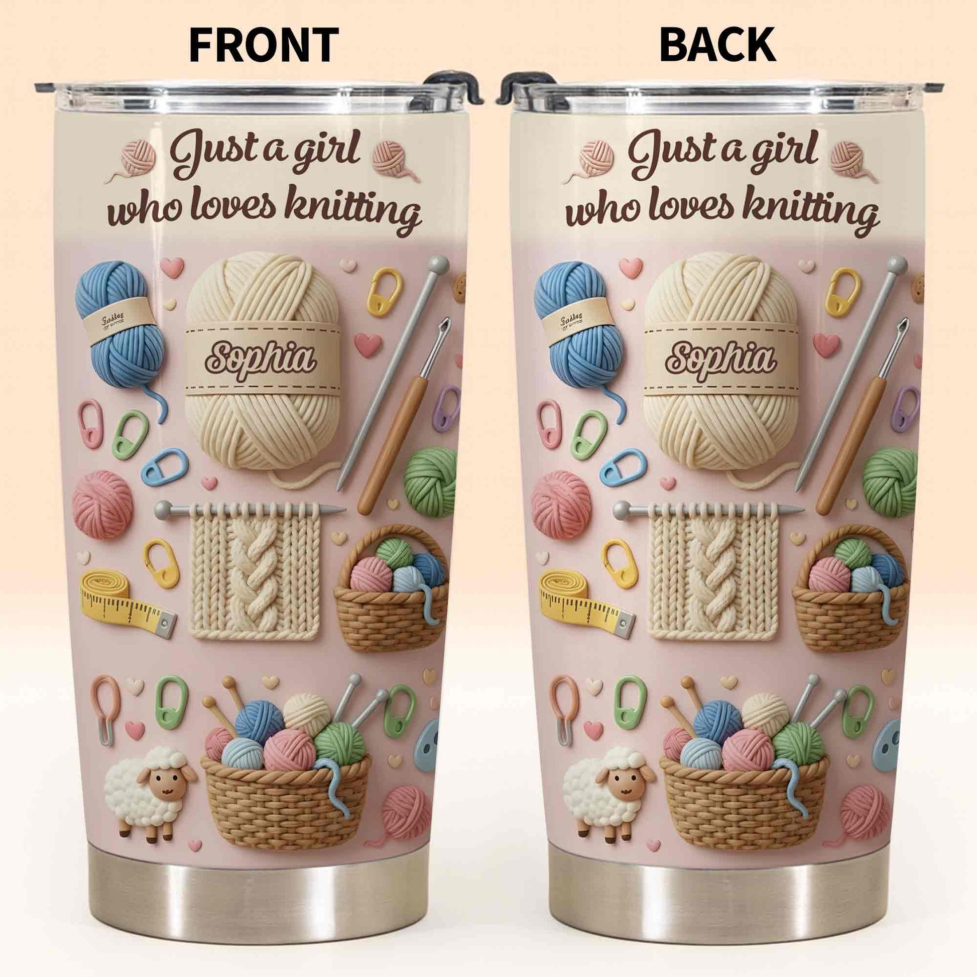 Just A Girl Who Loves Knitting With Yarn Balls And Knitting Needles - Personalized Custom Stainless Steel Tumbler 20oz 30oz - HAND025_TB