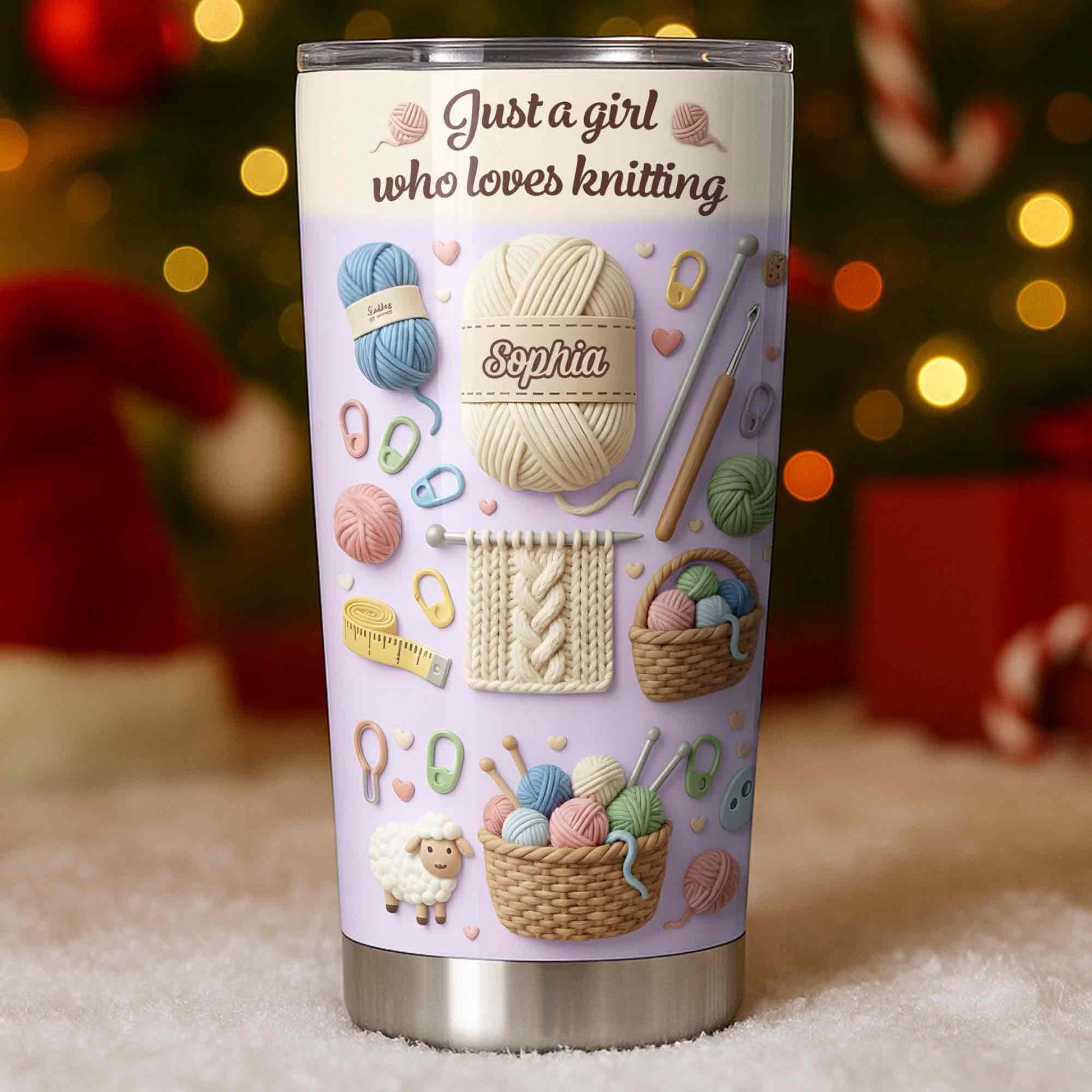 Just A Girl Who Loves Knitting With Yarn Balls And Knitting Needles - Personalized Custom Stainless Steel Tumbler 20oz 30oz - HAND025_TB