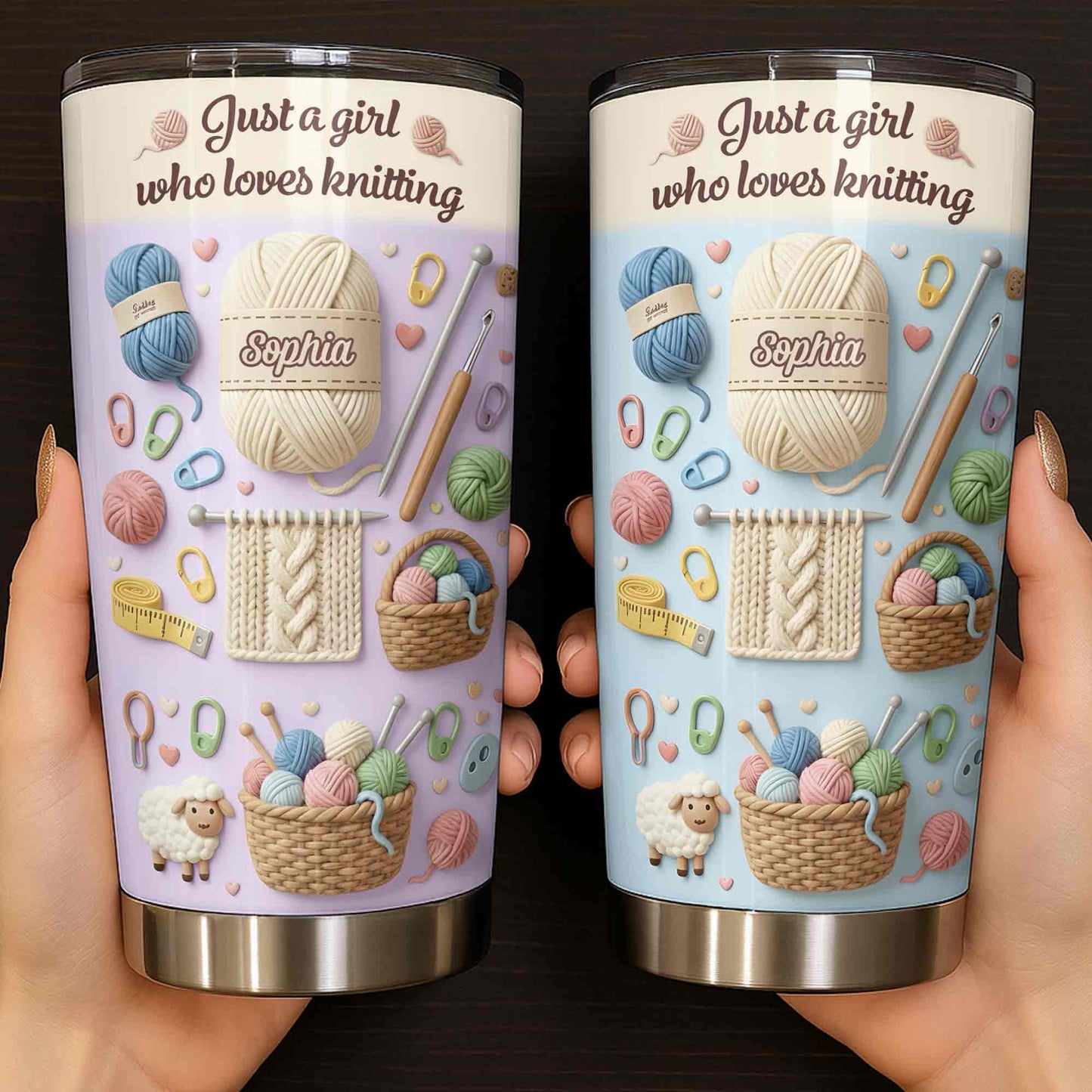Just A Girl Who Loves Knitting With Yarn Balls And Knitting Needles - Personalized Custom Stainless Steel Tumbler 20oz 30oz - HAND025_TB