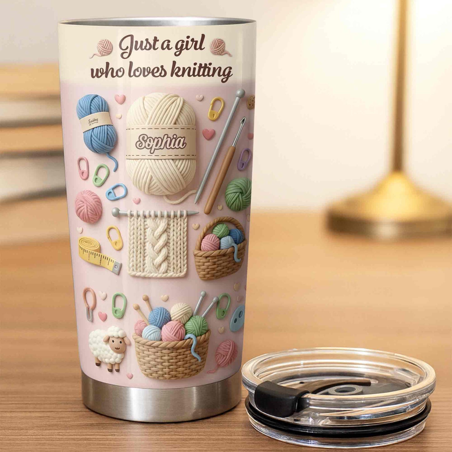 Just A Girl Who Loves Knitting With Yarn Balls And Knitting Needles - Personalized Custom Stainless Steel Tumbler 20oz 30oz - HAND025_TB
