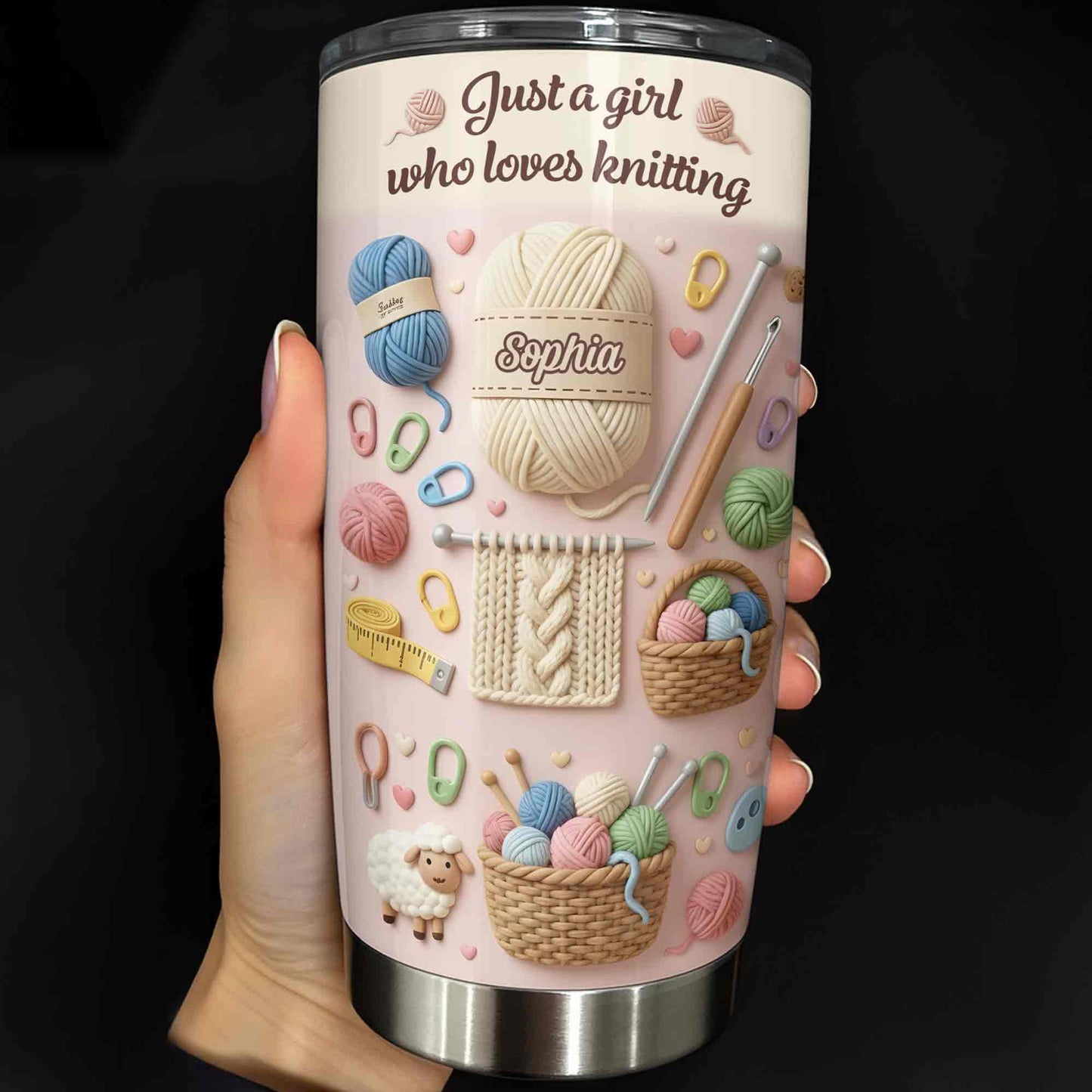 Just A Girl Who Loves Knitting With Yarn Balls And Knitting Needles - Personalized Custom Stainless Steel Tumbler 20oz 30oz - HAND025_TB