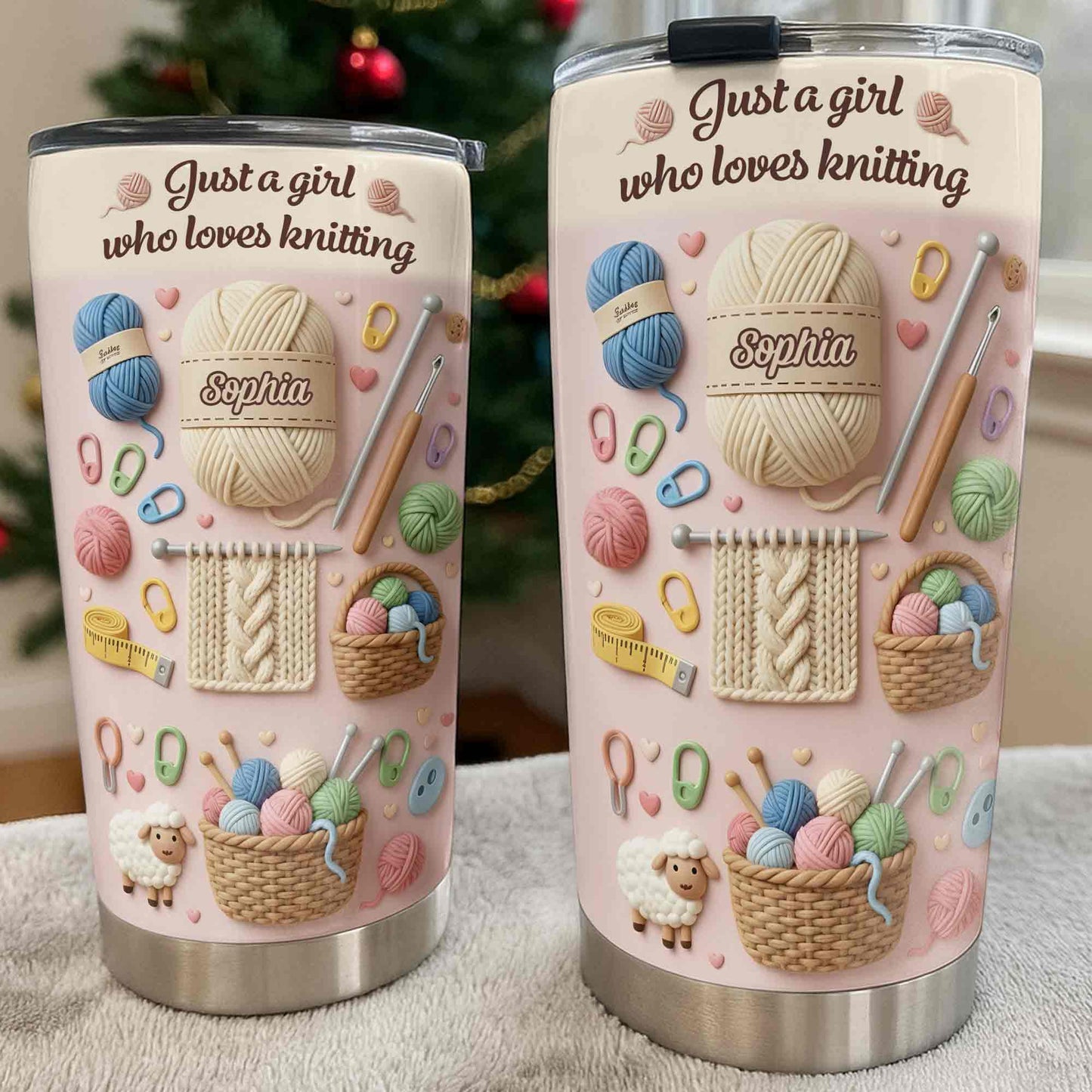 Just A Girl Who Loves Knitting With Yarn Balls And Knitting Needles - Personalized Custom Stainless Steel Tumbler 20oz 30oz - HAND025_TB