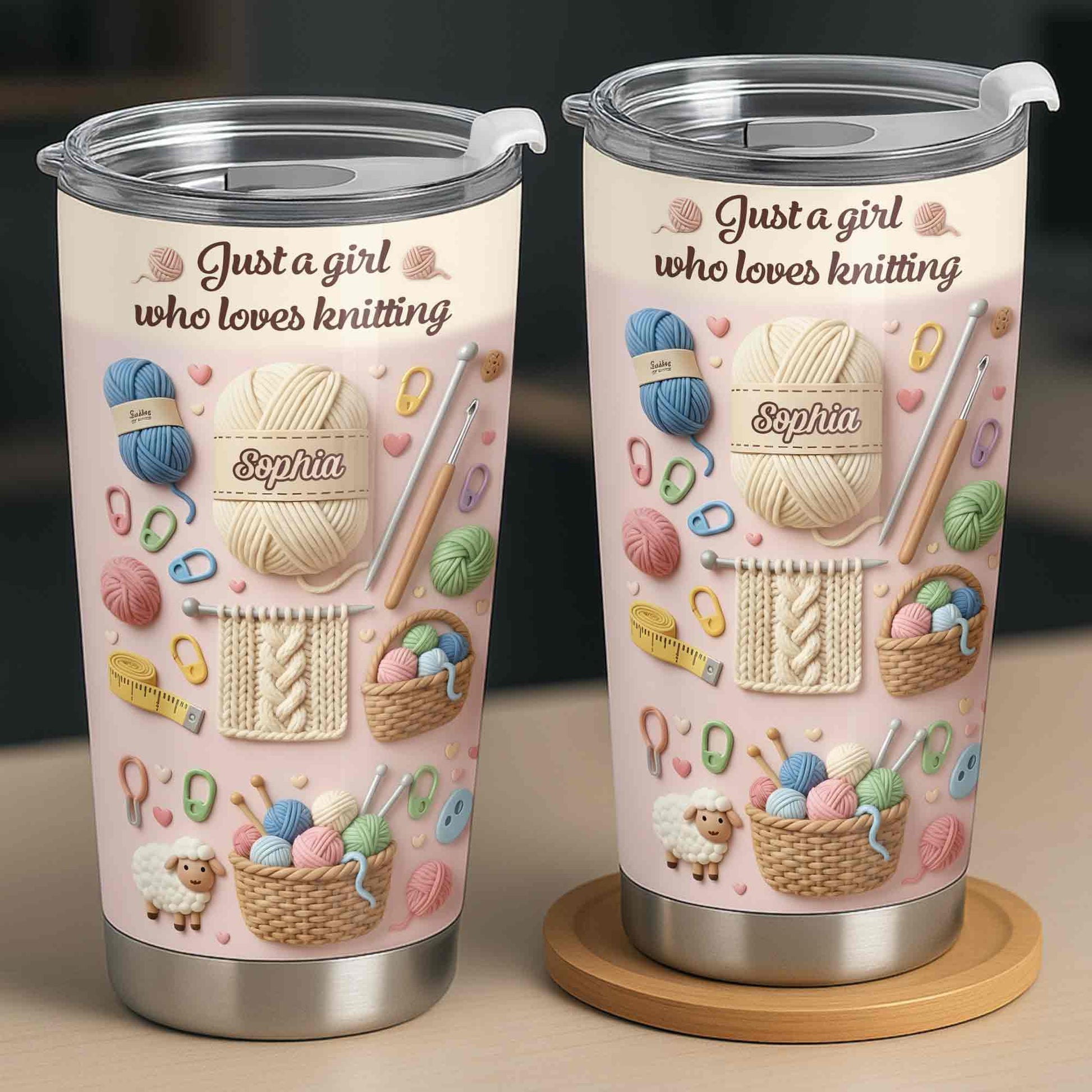 Just A Girl Who Loves Knitting With Yarn Balls And Knitting Needles - Personalized Custom Stainless Steel Tumbler 20oz 30oz - HAND025_TB