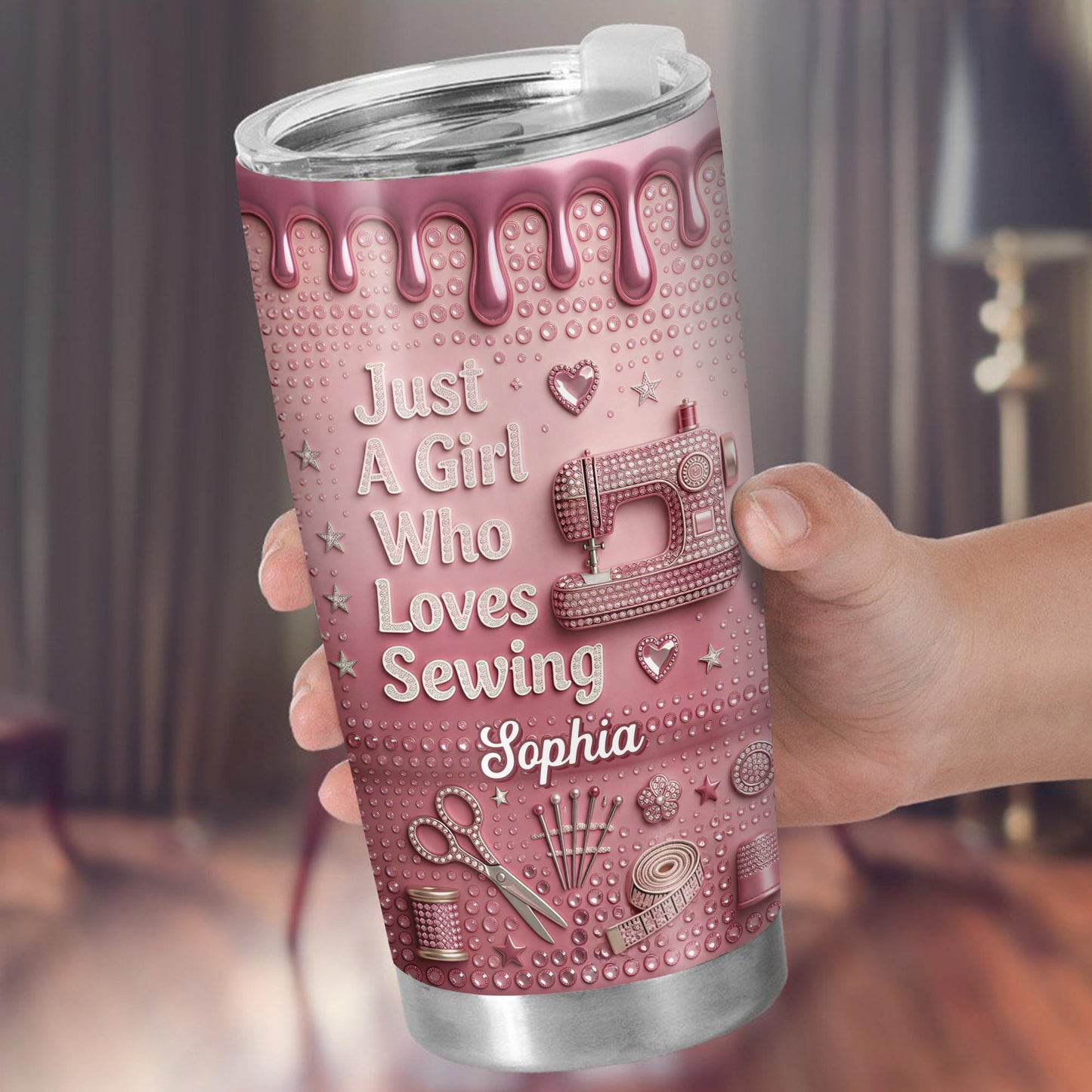 Just A Girl Who Loves Sewing Machine And Tailor Tools - Personalized Custom Stainless Steel Tumbler 20oz 30oz - HAND083_TB