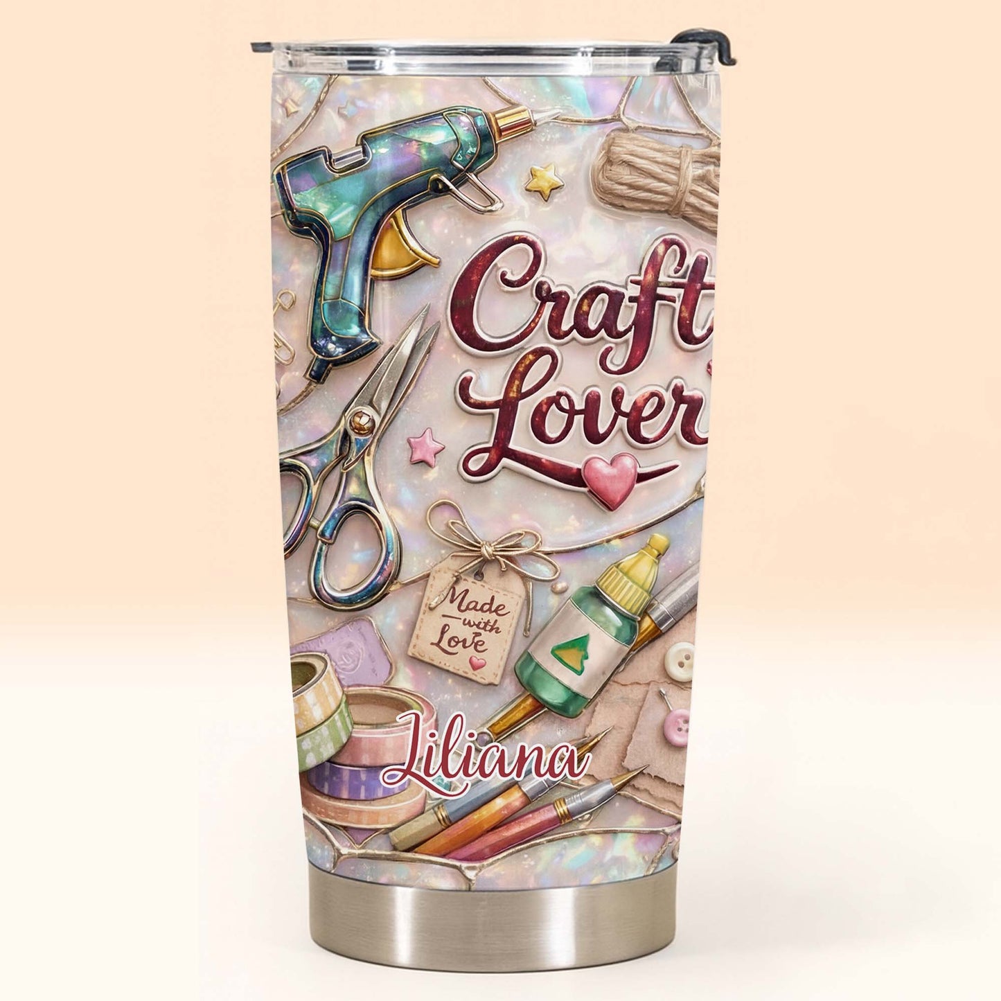 Craft Lover, Made With Love, Scissors, Glue Gun - Personalized Custom Stainless Steel Tumbler 20oz 30oz - HOB016_TB