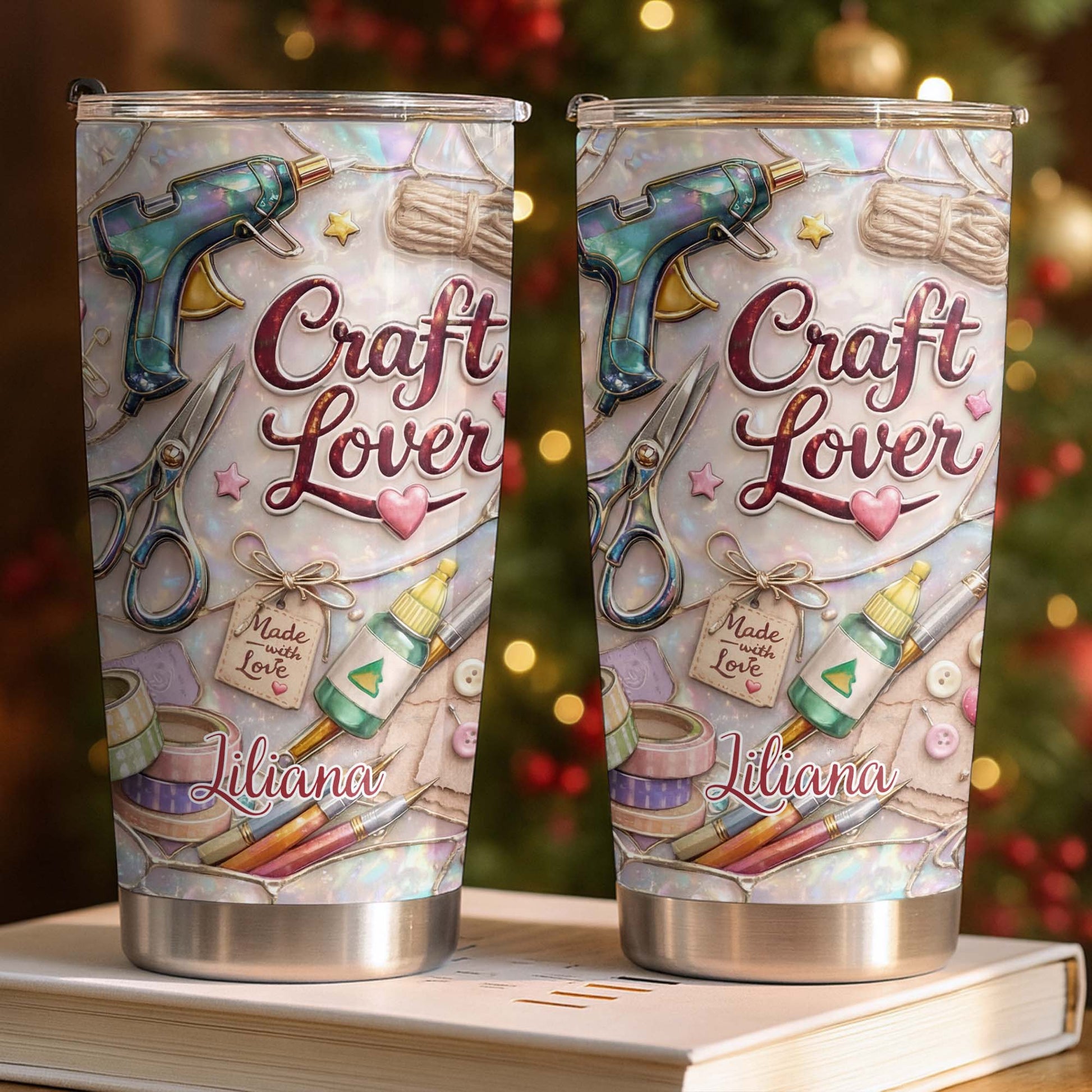 Craft Lover, Made With Love, Scissors, Glue Gun - Personalized Custom Stainless Steel Tumbler 20oz 30oz - HOB016_TB