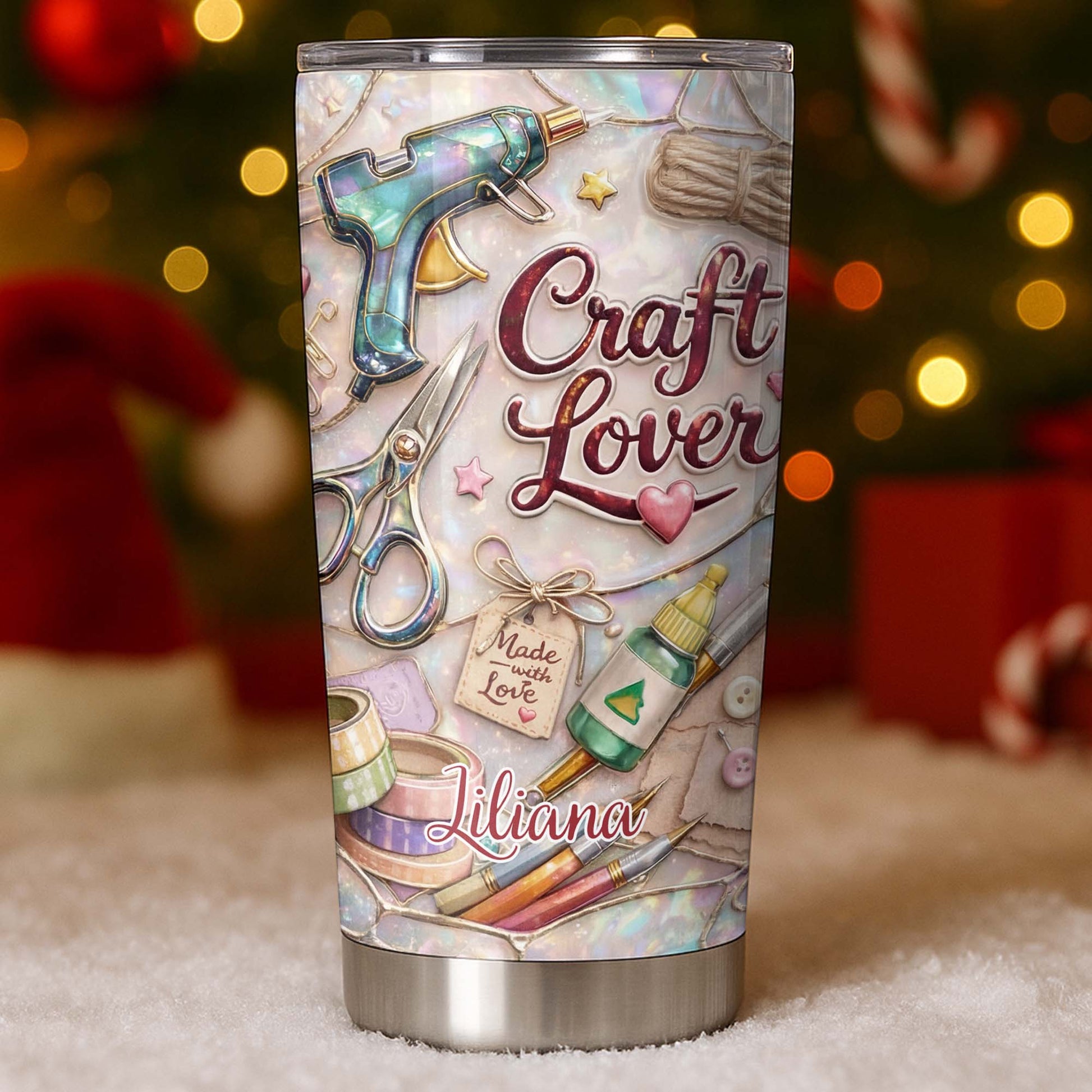 Craft Lover, Made With Love, Scissors, Glue Gun - Personalized Custom Stainless Steel Tumbler 20oz 30oz - HOB016_TB