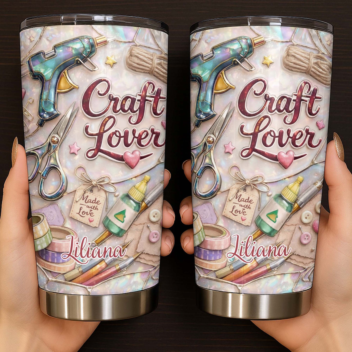Craft Lover, Made With Love, Scissors, Glue Gun - Personalized Custom Stainless Steel Tumbler 20oz 30oz - HOB016_TB
